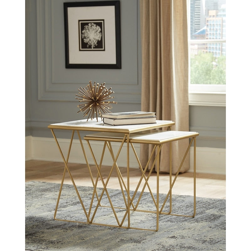 White And Gold 2 Piece Nesting Table Set