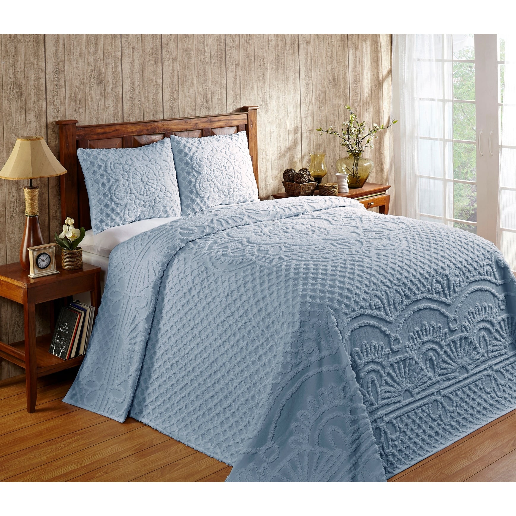 Better Trends Trevor Blue Cotton Bedspread Set