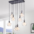 Warehouse Of Tiffany Beveen Black Metal And Glass Gourde 8 Light Pendant