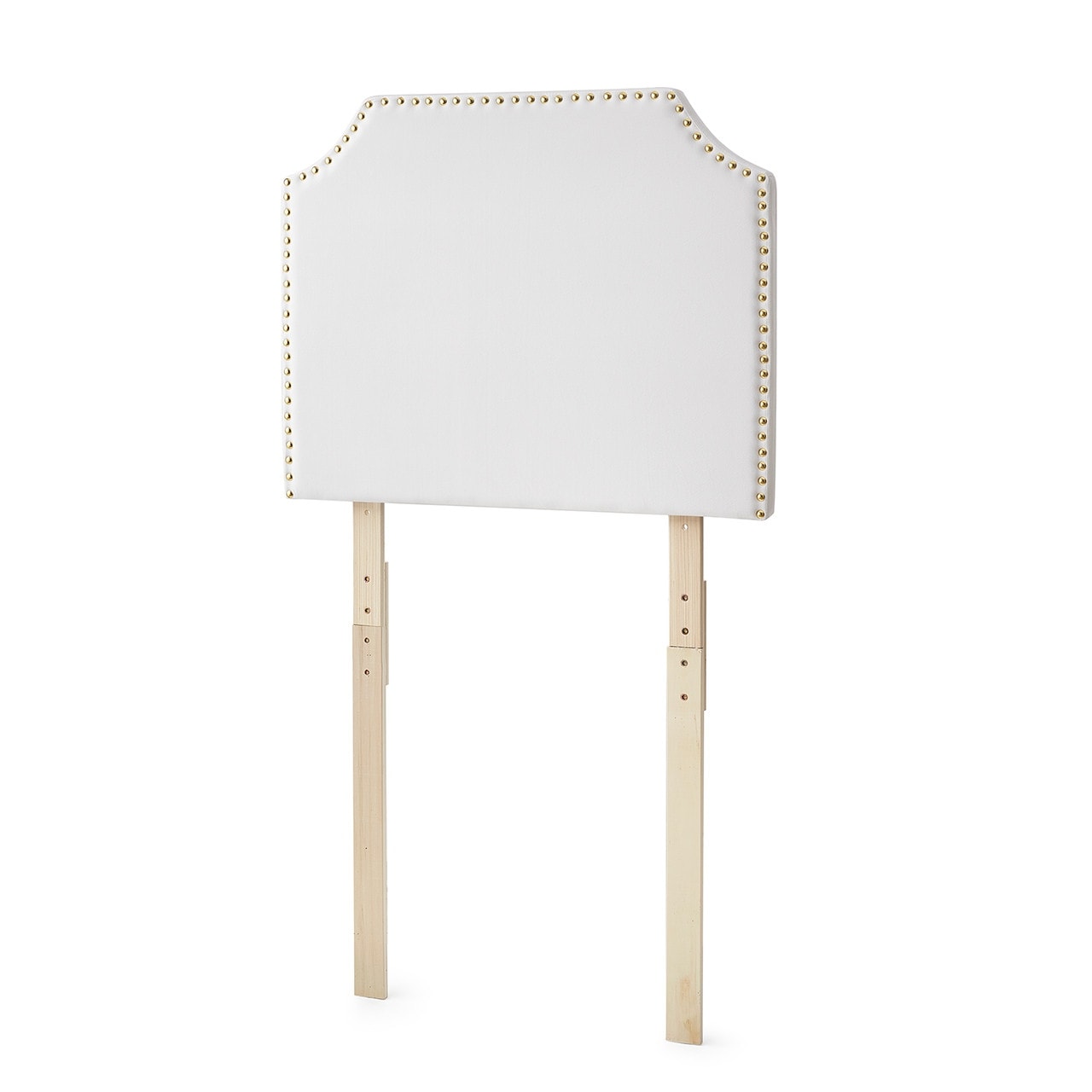 Bevel Tacked Plush Left Outlet Headboard With Legs White With Gold Rivets
