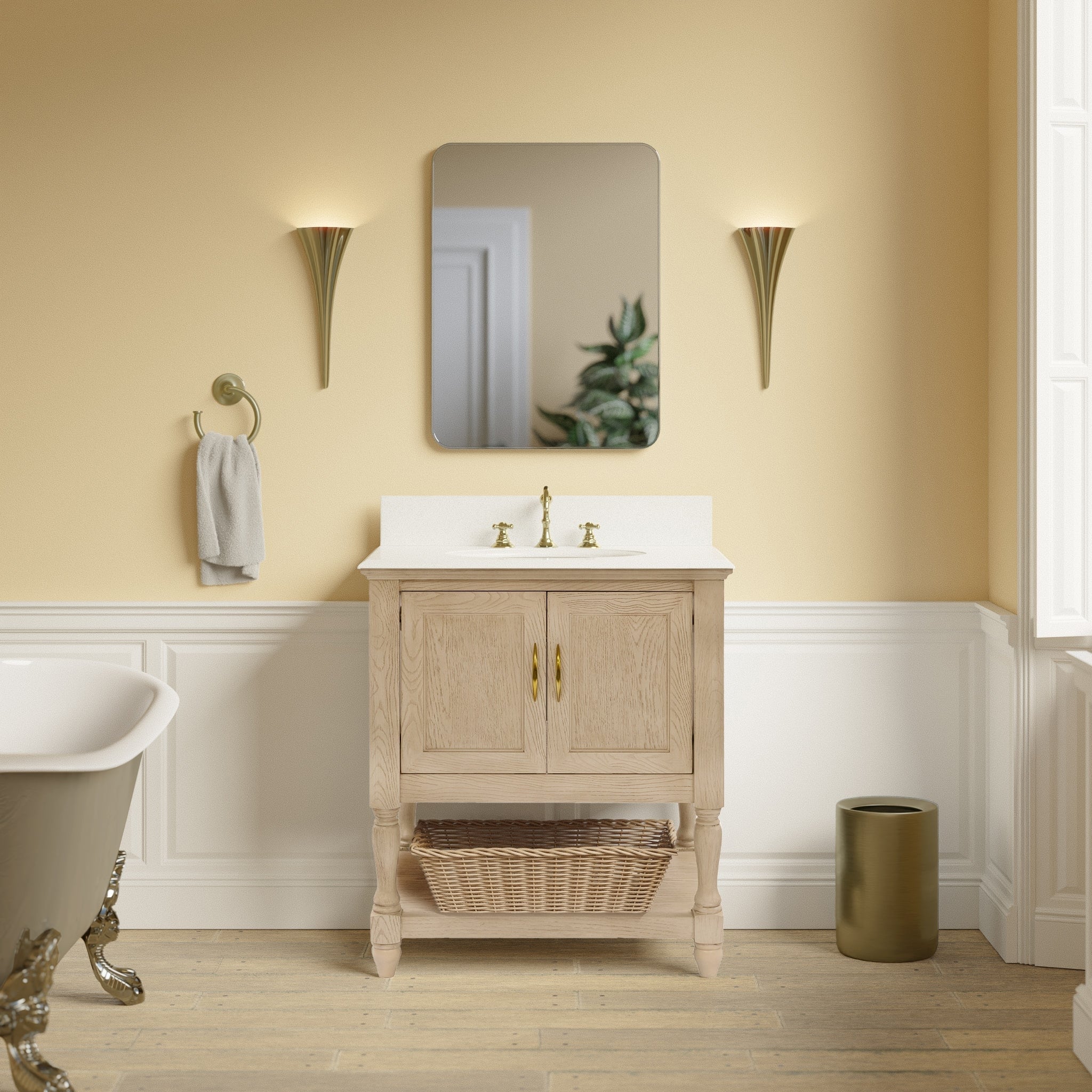 Beverly 30 Bathroom Vanity Greige Oak Engineered White