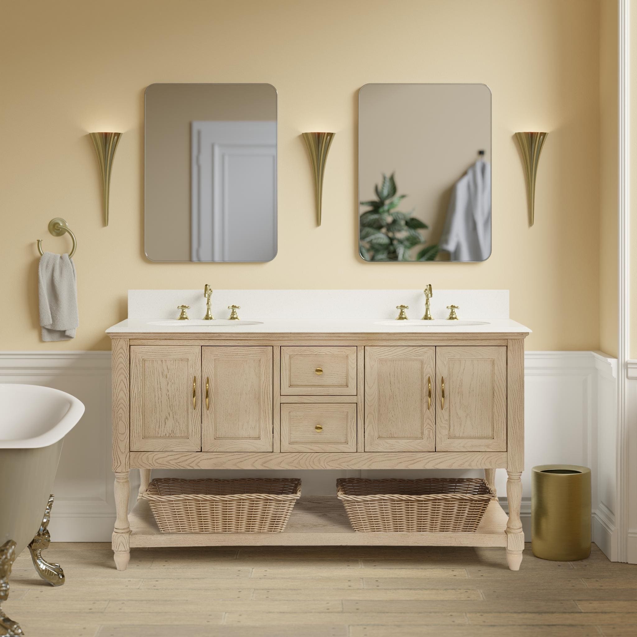 Beverly 72 Double Bath Vanity Greige Oak Engineered White