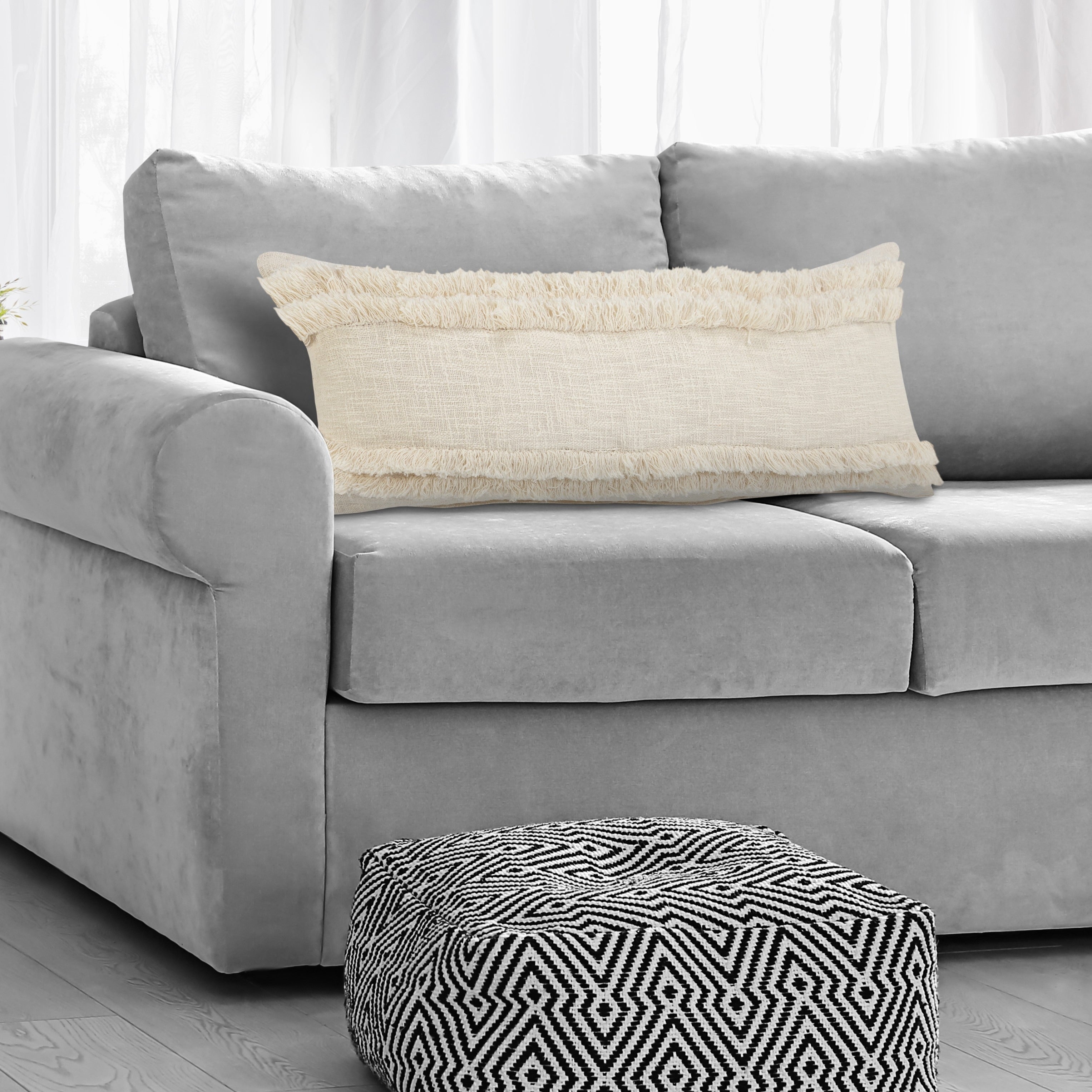 Beverly Fringed Solid Lumbar Throw Pillow