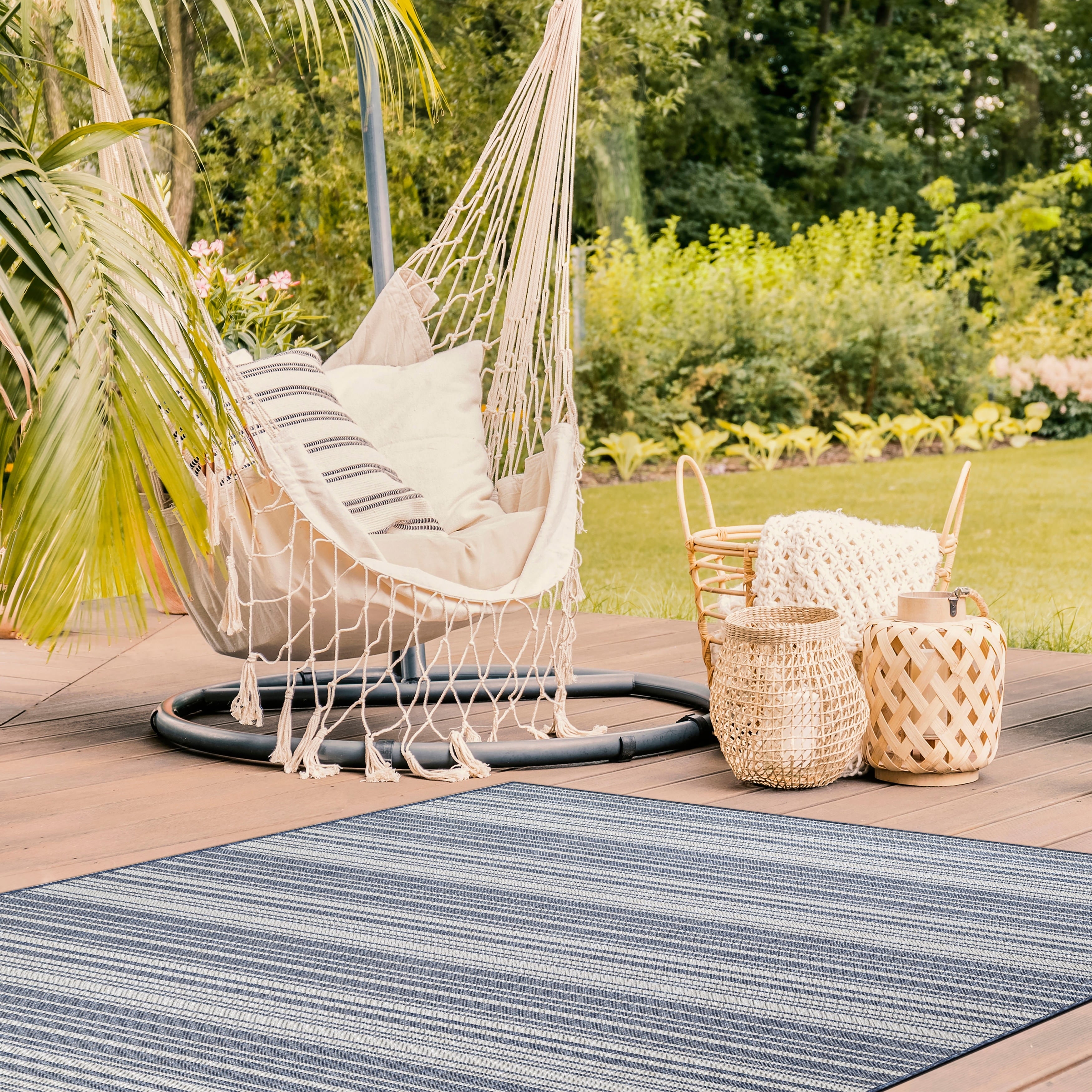 Beverly Rug Waikiki Collection Indoor Outdoor Stripes Area Rug 53X70 Blue White Wkk20503