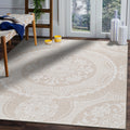 Beverly Rug Waikiki Collection Indoor Outdoor Medallion Area Rug 53X70 Beige White Wkk20601