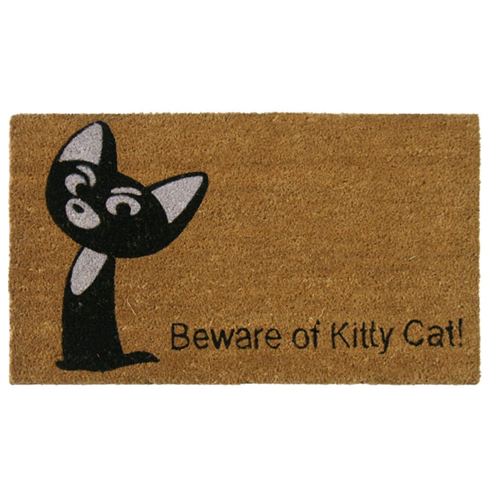 Rubber Cal Beware Of Kitty Cat Coir Door Mat