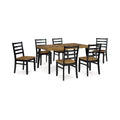 Bia 7Pc Dining Table Set Brown Chevron Tabletop Black Ladderback Chairs