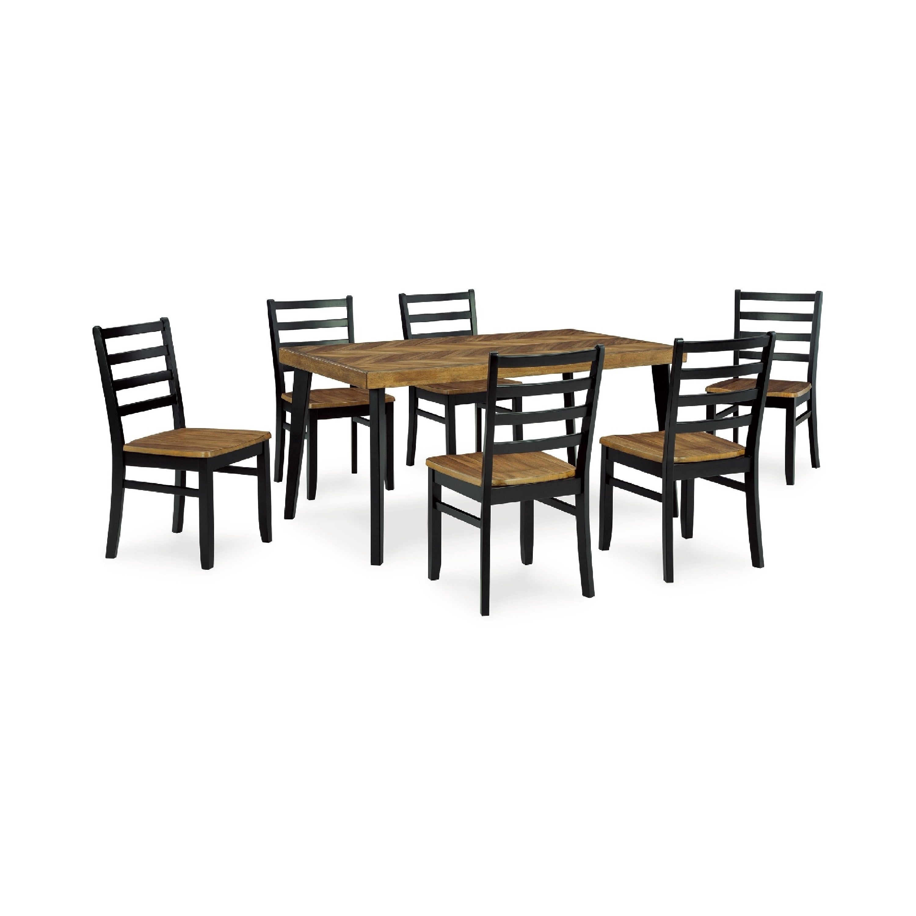 Bia 7Pc Dining Table Set Brown Chevron Tabletop Black Ladderback Chairs