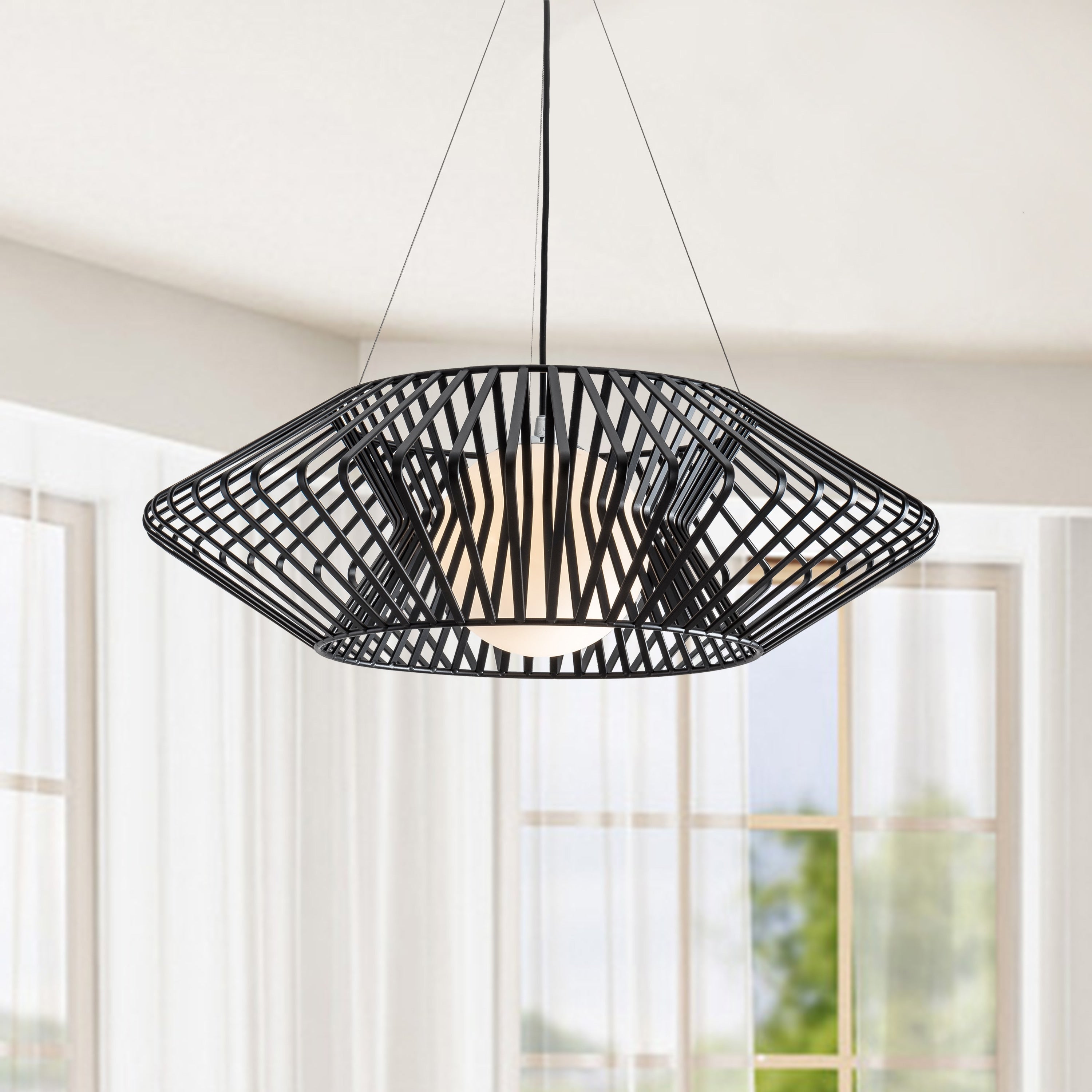 Bibiana 1 Light Black Geometric Metal Glass Shade Pendant Chandelier N A