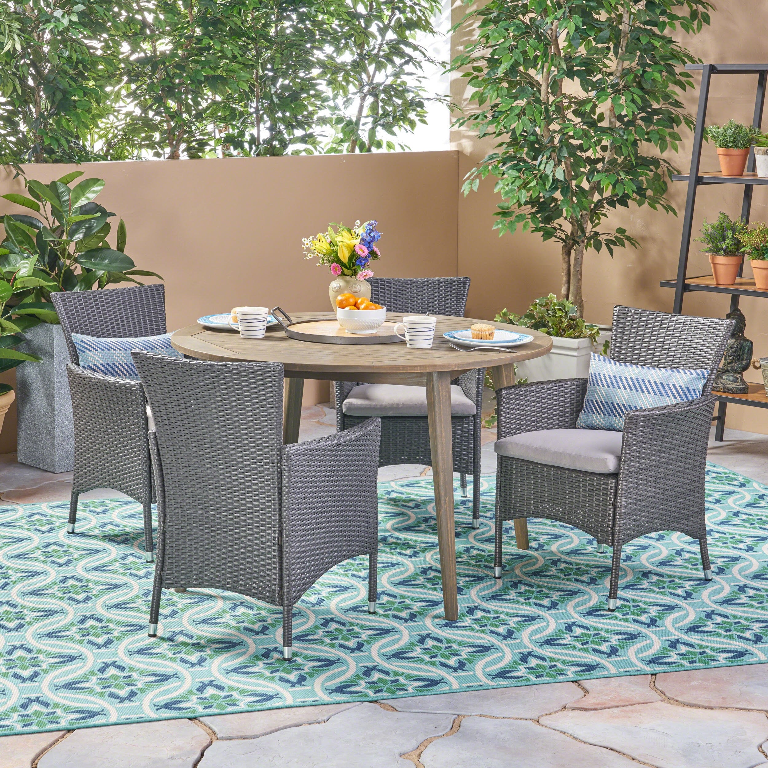 Biella Outdoor 5 Piece Wood And Wicker Dining Set By Christopher Knight Home