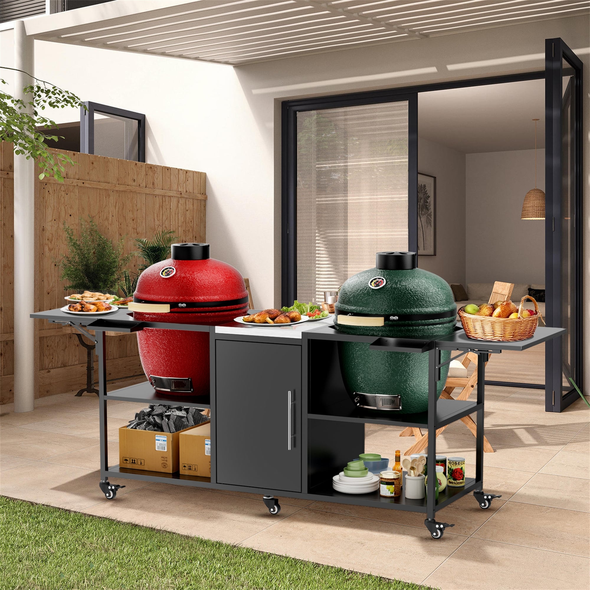 Big Green Egg Grill Cart For 2 Grills