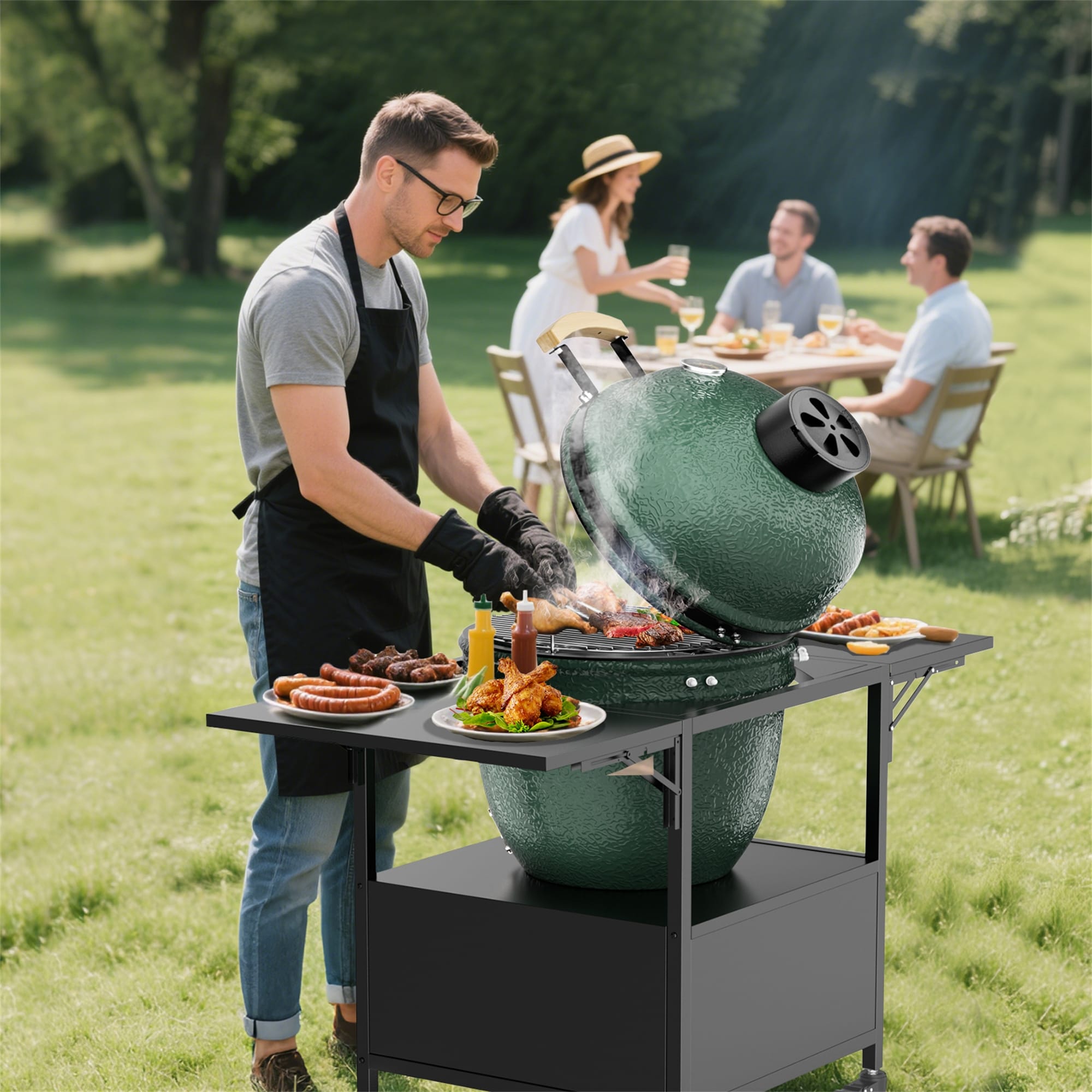 Big Green Egg Table With 2 Folding Side Shelves