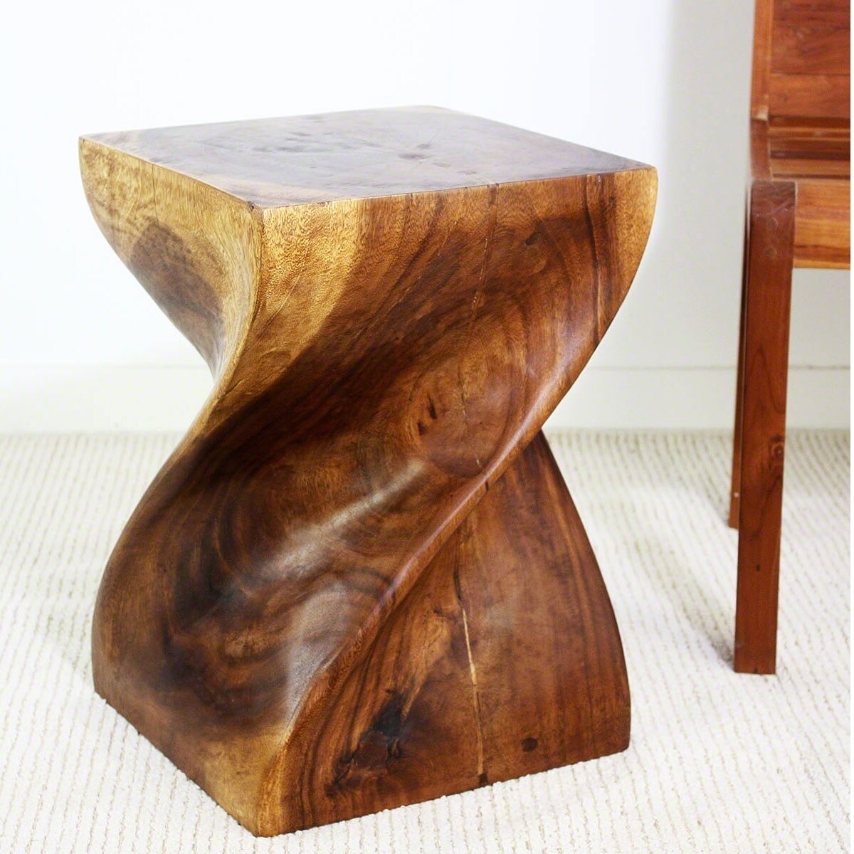 Haussmann Handmade Wood Big Twist Stool End Table 14 In Sq X 20 In H Walnut Oil