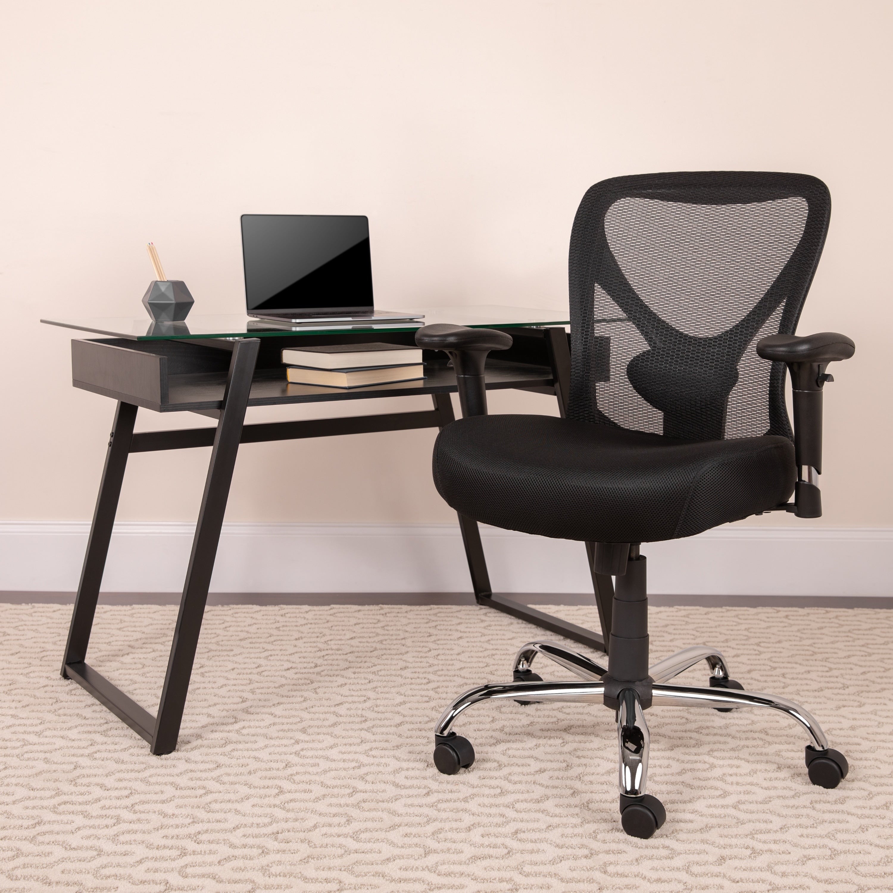 Hercules Series 400 Pound Capacity Big And Tall Black Mesh Office Chair With Height Adjustable Back And Arms