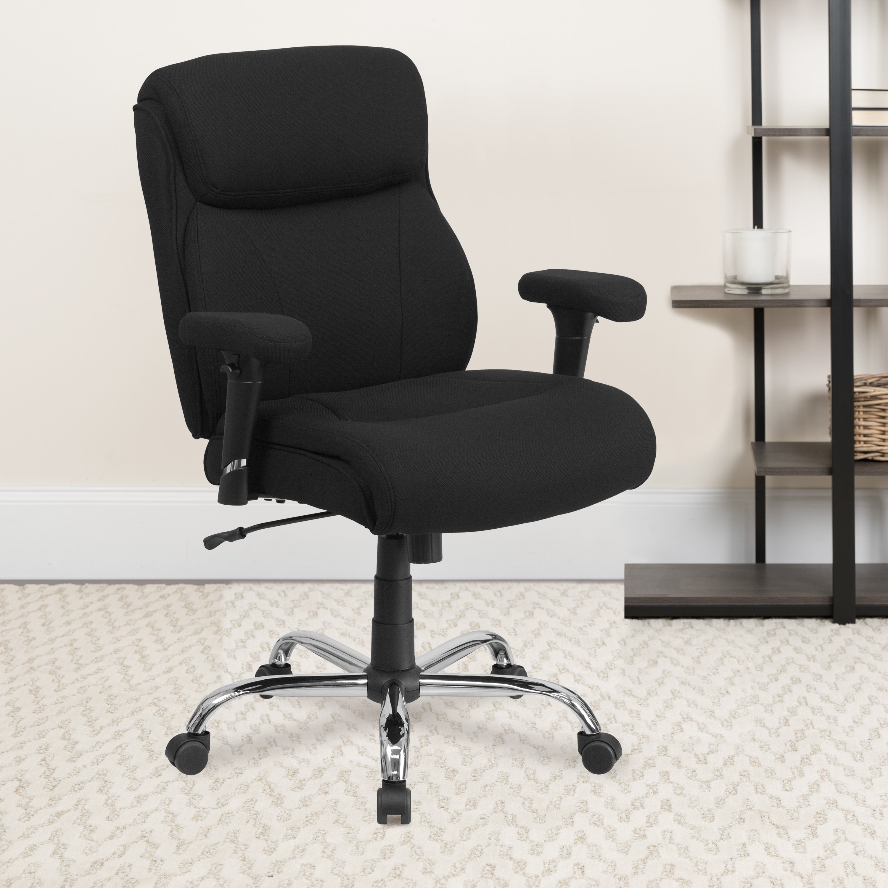 Hercules Series Big And Tall Black Fabric 400 Pound Capacity Task Chair With Height Adjustable Arms