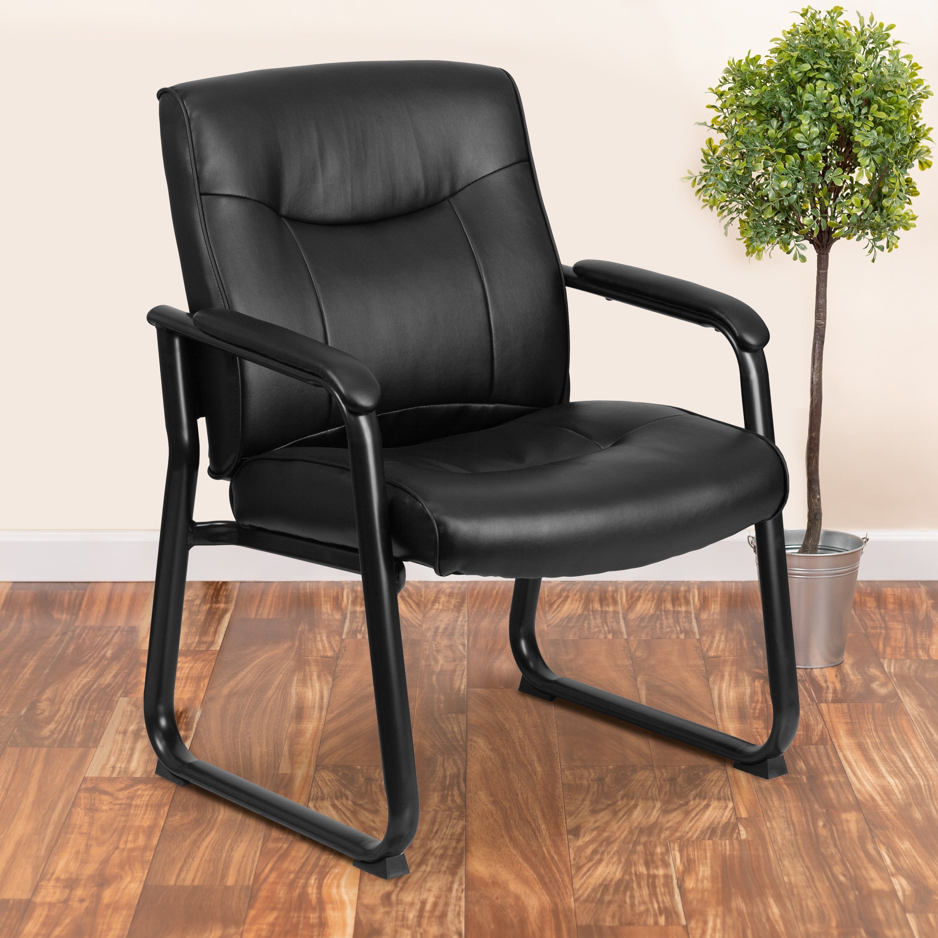 Hercules Series Big And Tall 500 Pound Capacity Black Leather Executive Side Chair With Sled Base