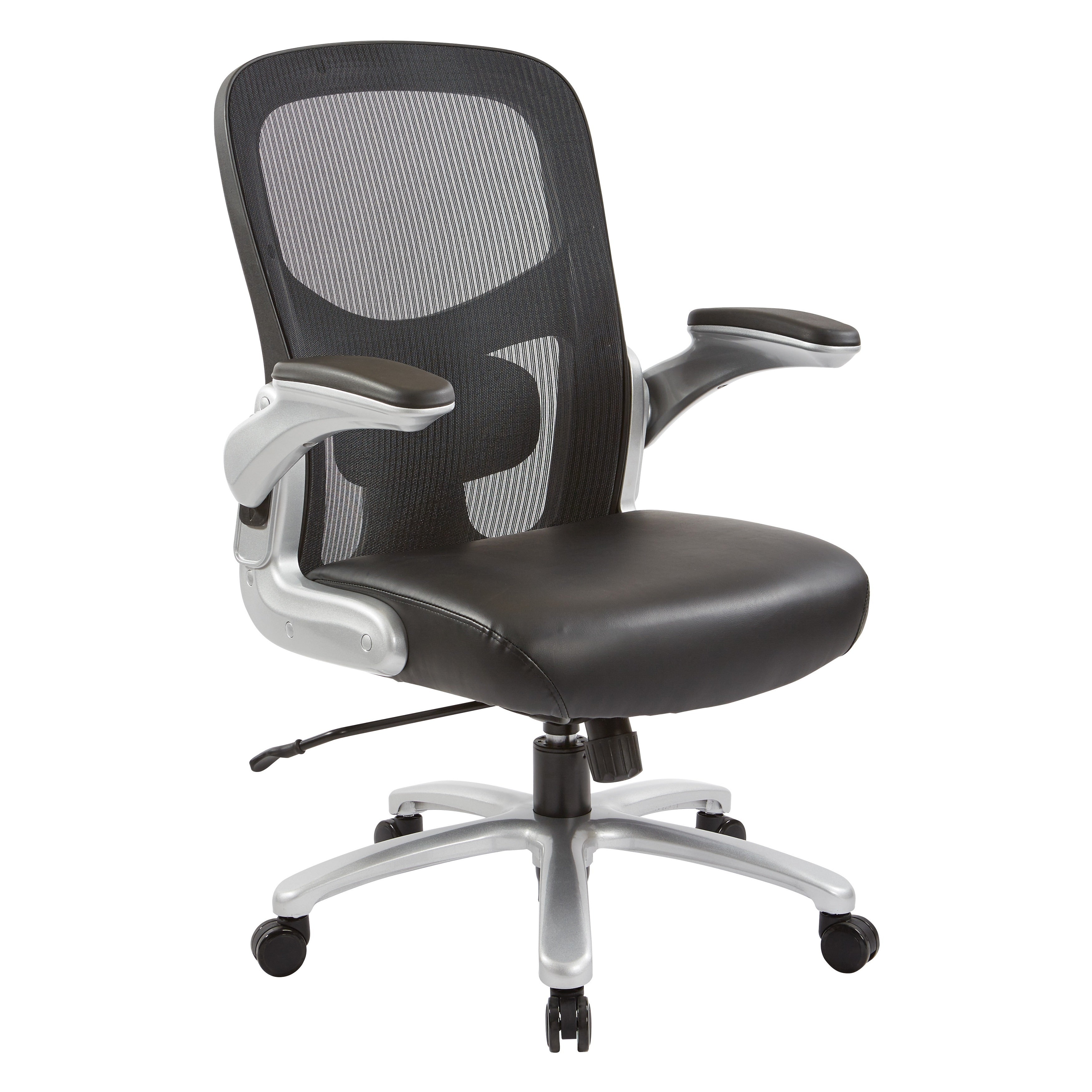 Big And Tall Mesh Back Executive Office Chair With Black Bonded Leather Seat And Silver Finish