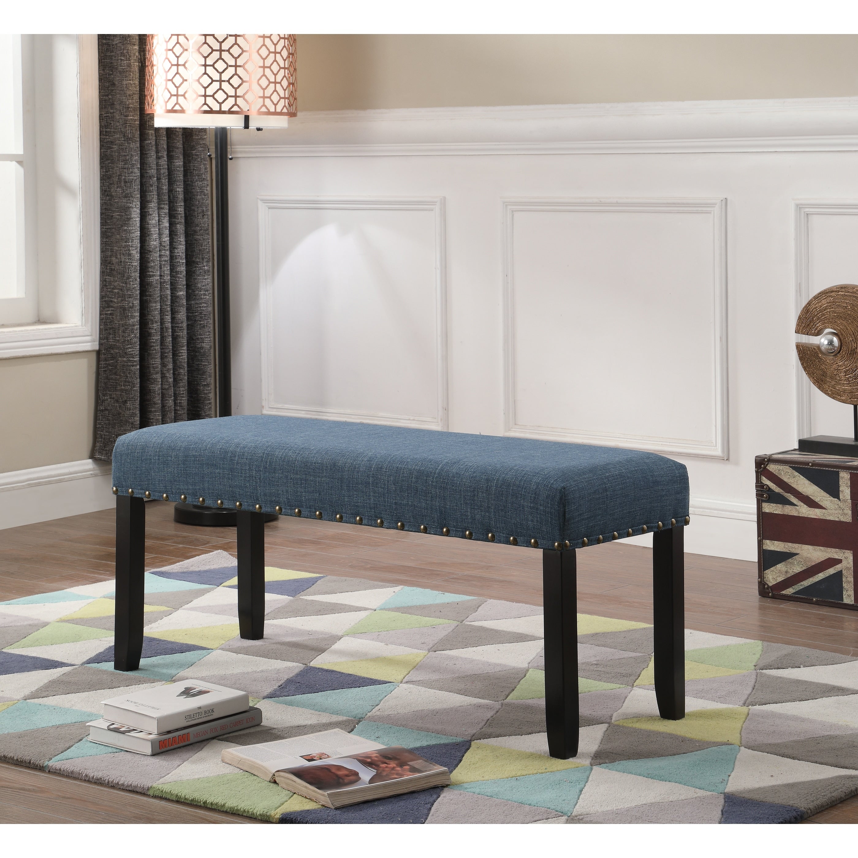 Biony Fabric Dining Bench With Nailhead Trim