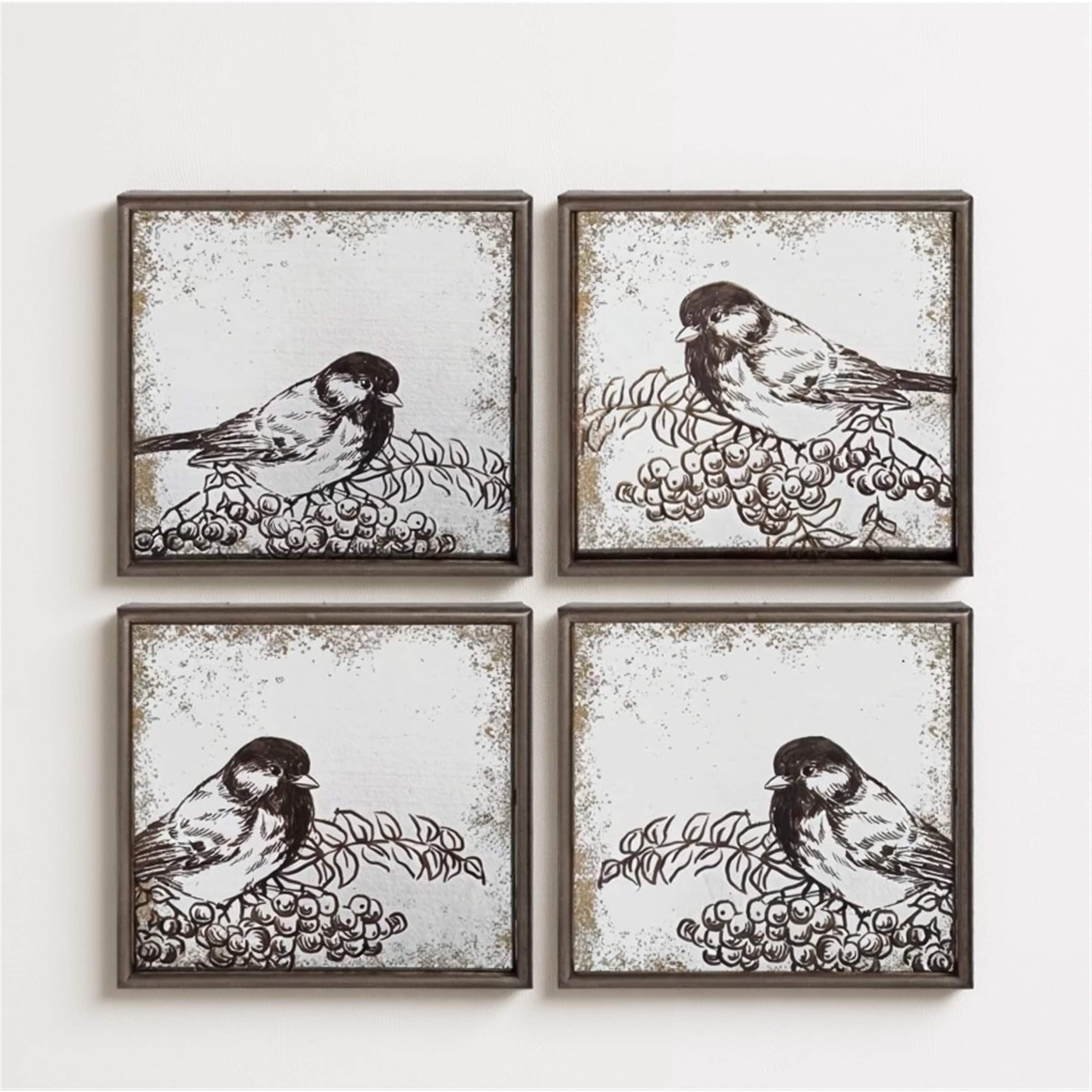 Bird Silhouette Mirror Plaques Set Of 4