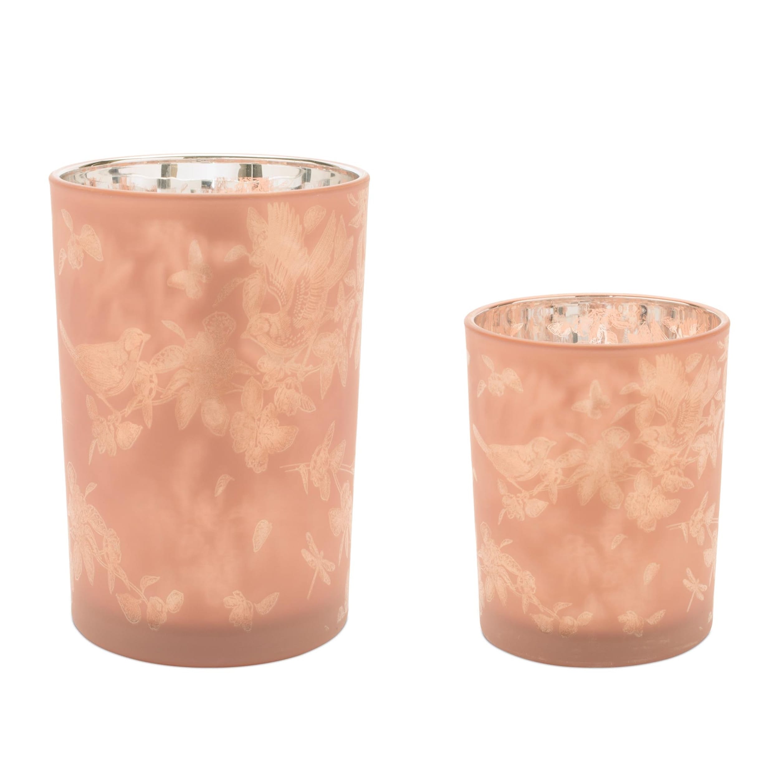 Bird And Floral Print Candle Holder Set Of 2