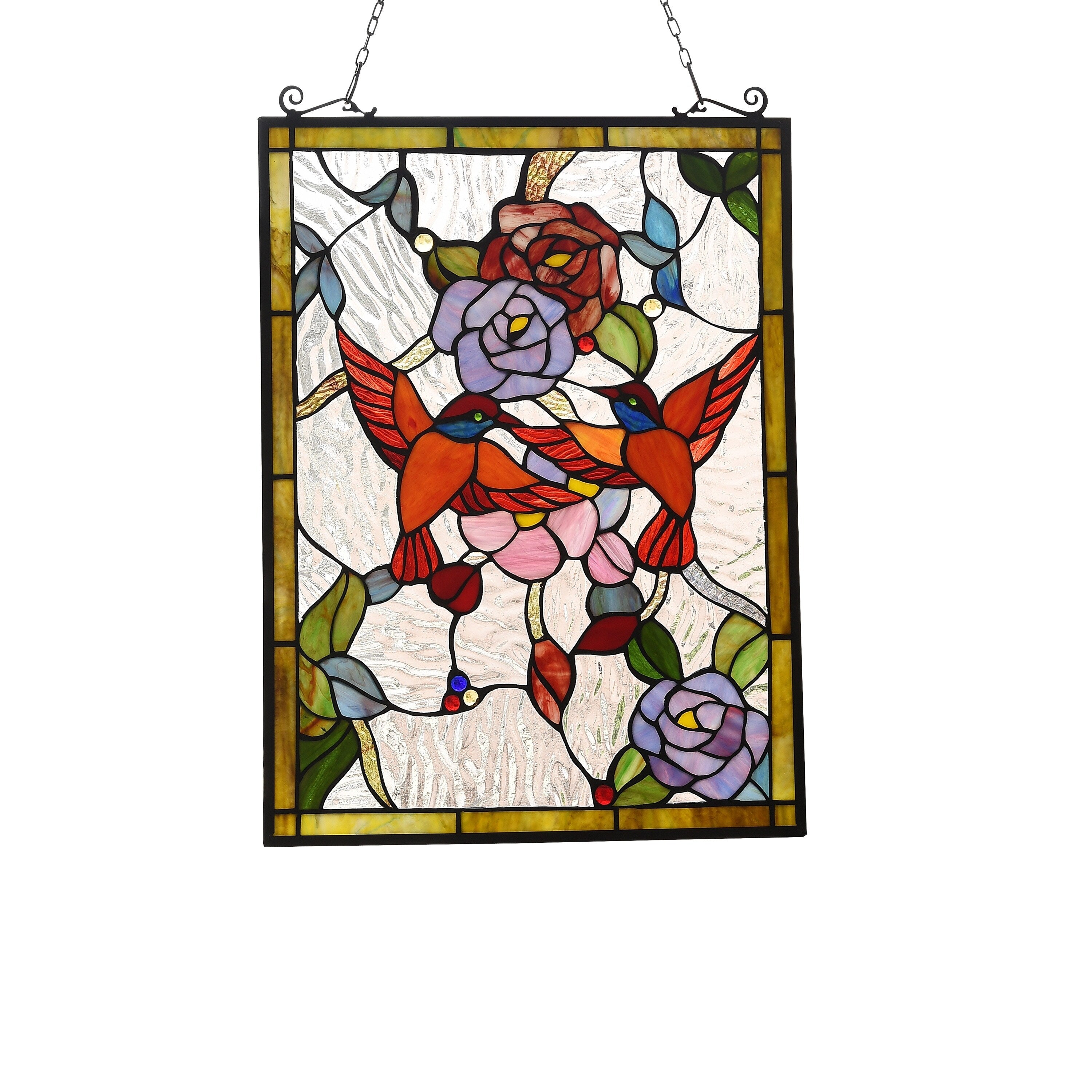 Gracewood Hollow Bambote Floral Stained Glass Window Panel Suncatcher