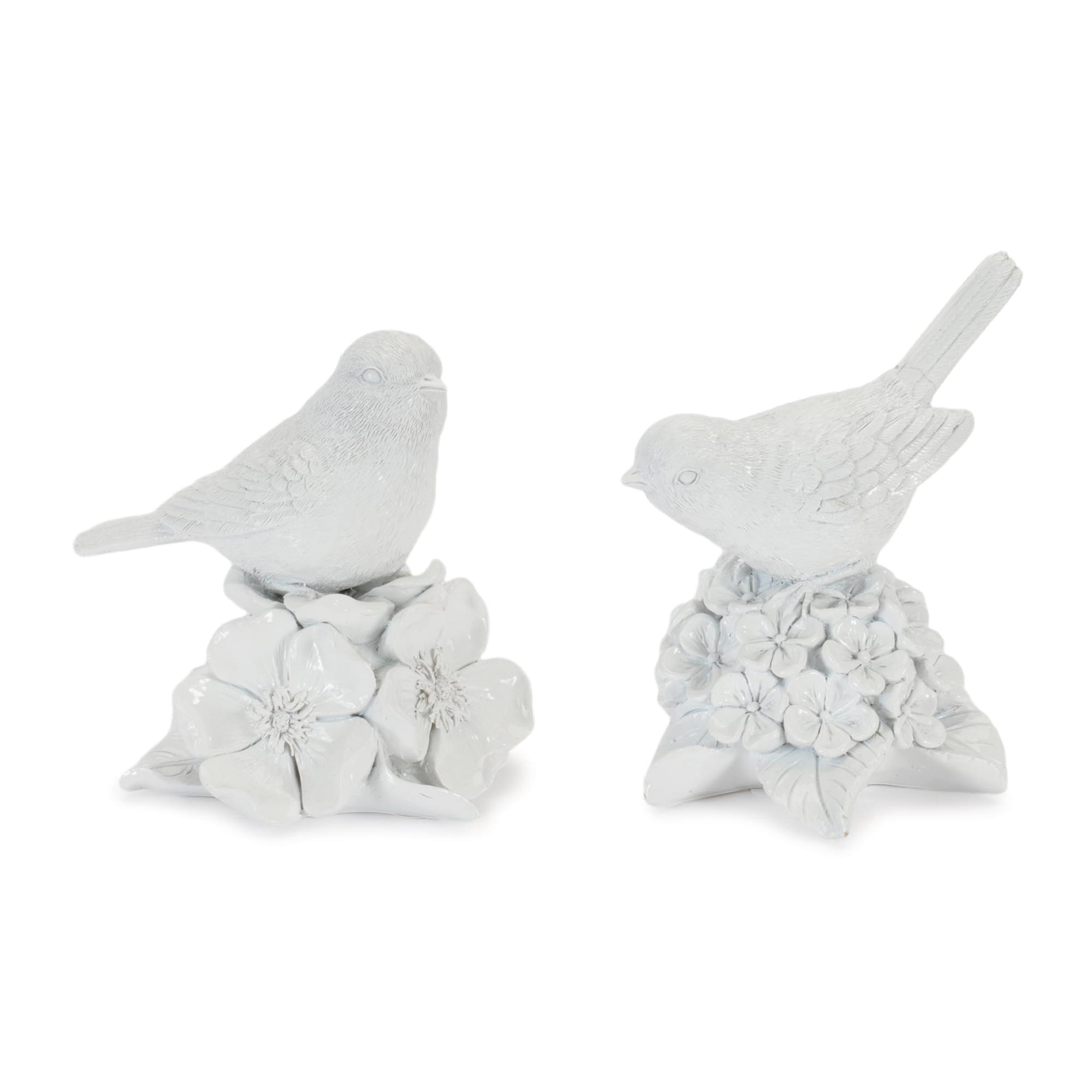 Bird On Floral Pedestal Figurines Set Of 2