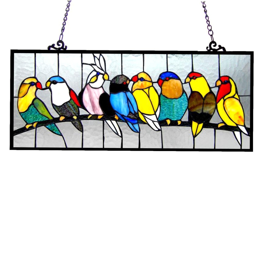 Chloe Birds Design Art Glass Window Panel With Bronze Finish