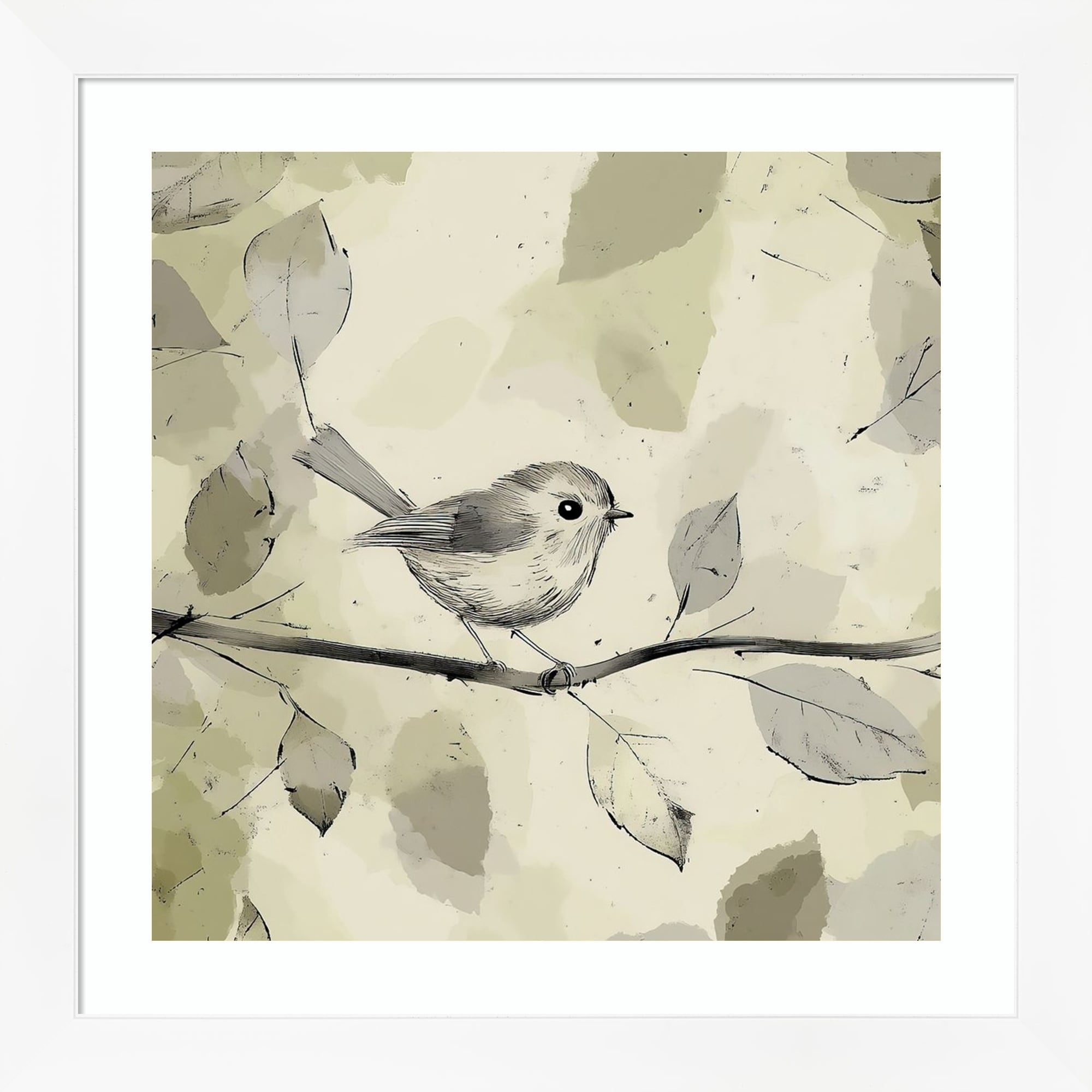 Birds No. 2 By Tradelink Inhouse Artist Wood Framed Wall Art Print Cabinet White Narrow