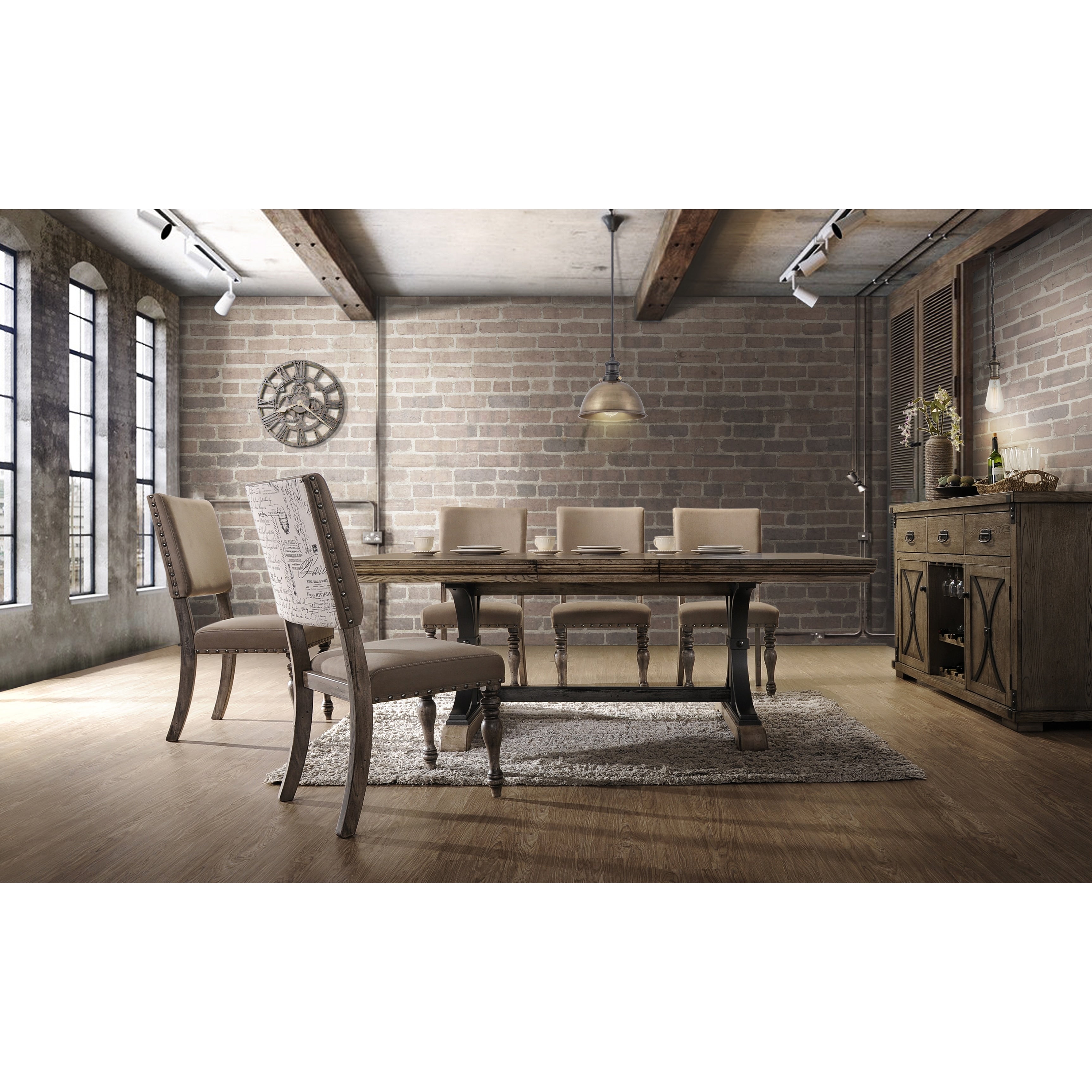 Birmingham 7 Piece Driftwood Finish Table With Nail Head Chairs Dining Set