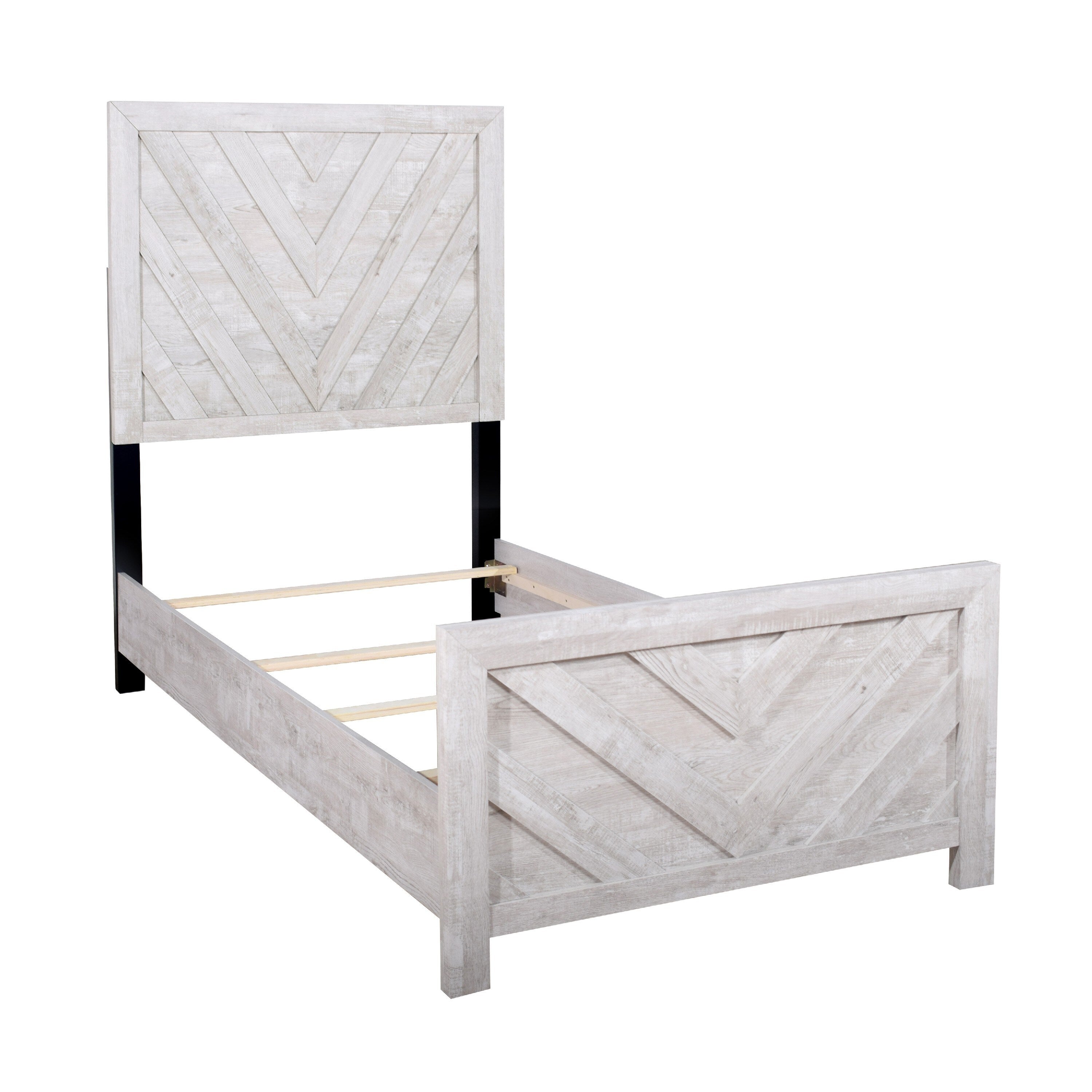 Bisca Full Bed With Chevron Patterned Design Driftwood Gray Finish