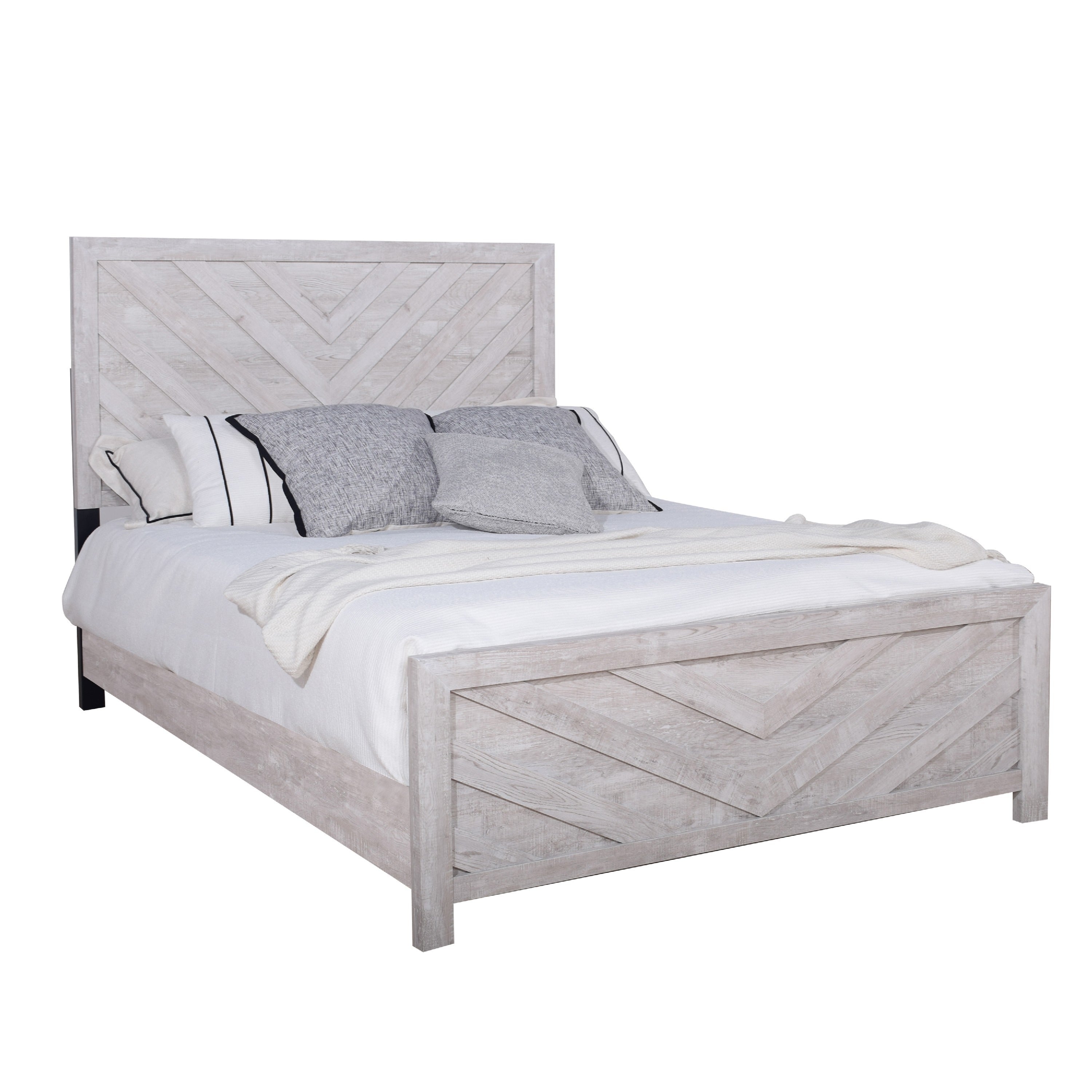 Bisca Queen Bed With Chevron Patterned Design Driftwood Gray Finish