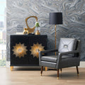 Black 2 Door Mirrored Sunburst Accent Cabinet
