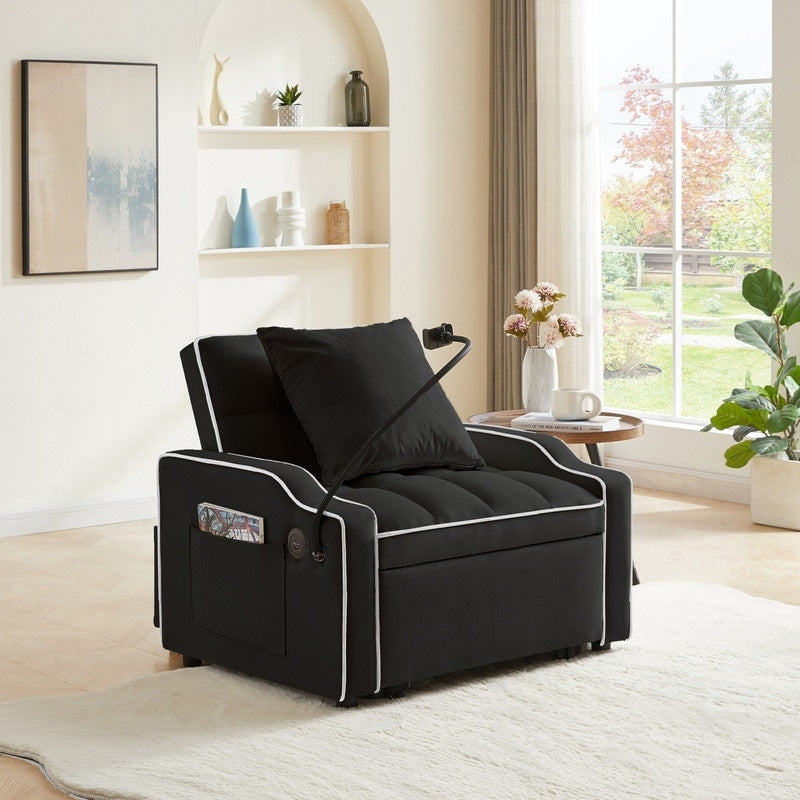3 In 1 Sleeper Sofa Chair Bed With Adjustable Backrest Usb And Phone Holder For Small Space