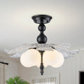 Black 5 Light Semi Flush Mount With Tree Textured Glass Frosted Globes Dia. 22.44 Inch