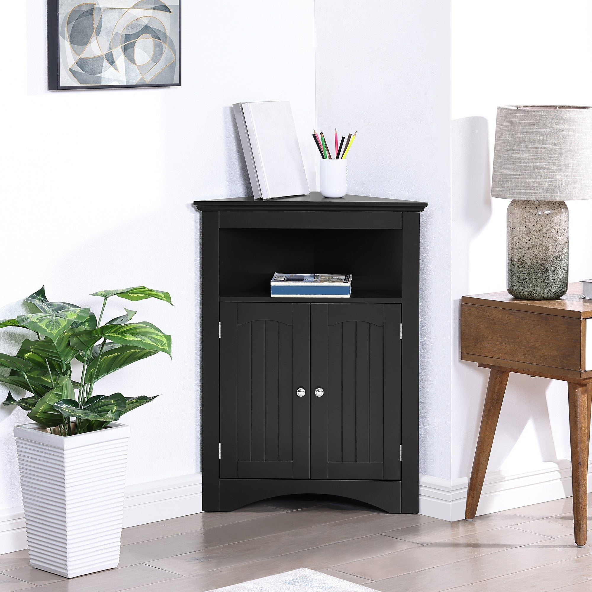 Black Bathroom Floor Cabinet Corner Cabinet With Doors And Shelves Storage Cabinet Sideboard Base Cabinet