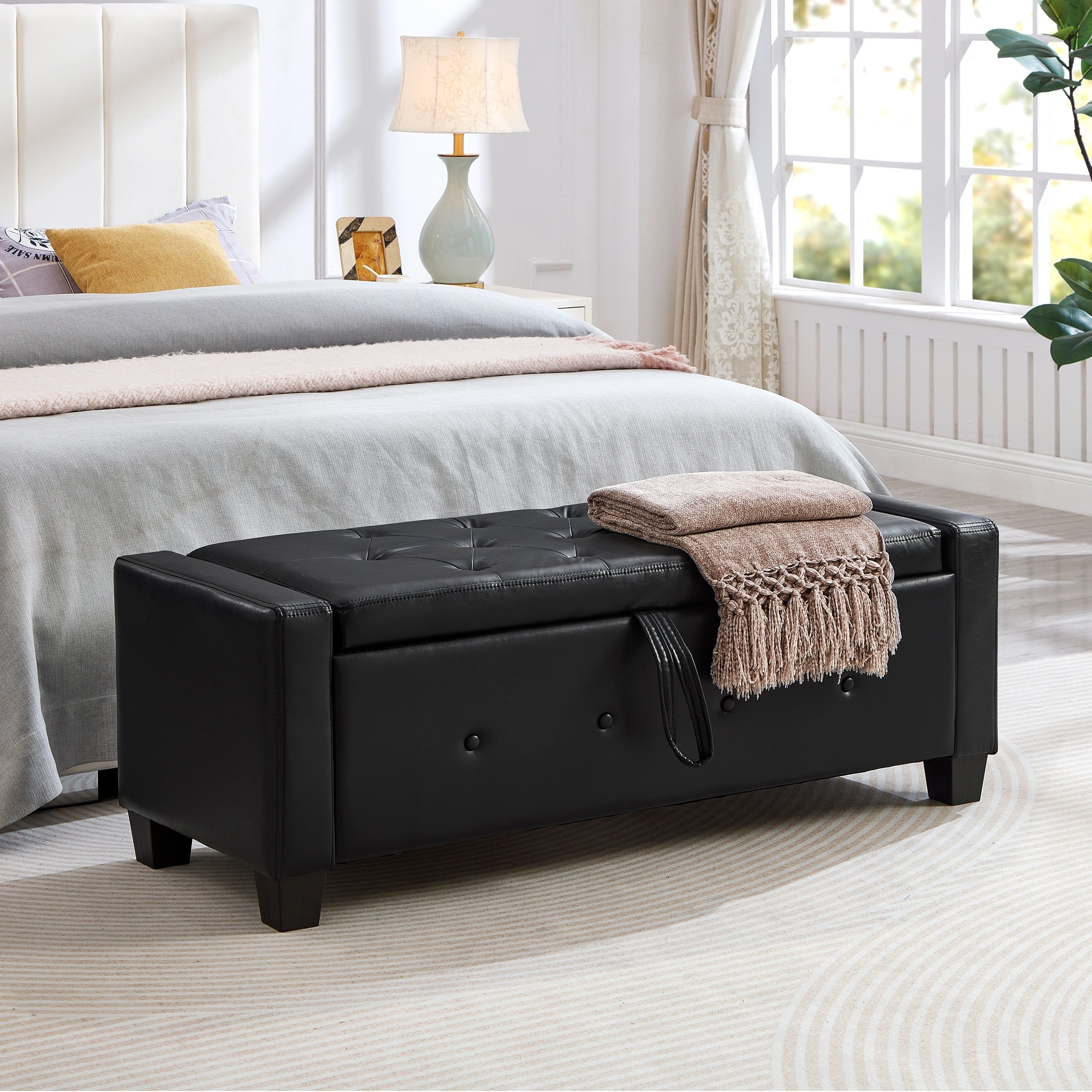 Black Bedroom End Of Bed Bench Storage Bench With Wood Legs Leather Bench Upholstered Bench Dining Bench