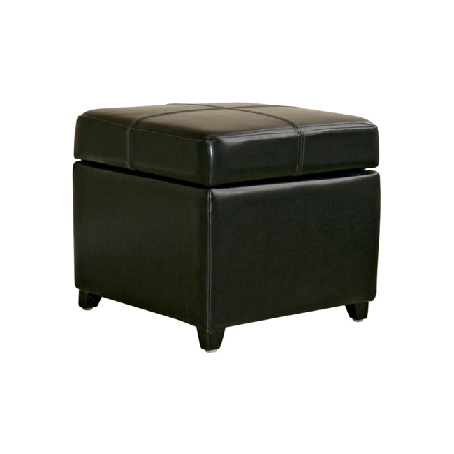 Black Bi Cast Leather Storage Ottoman