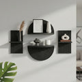 Black Boho Arched Lunar Ledges 4 Piece Modular Wood Floating Wall Shelf Set With Fluted Design 6.62 H X 11.75 L X 5 D