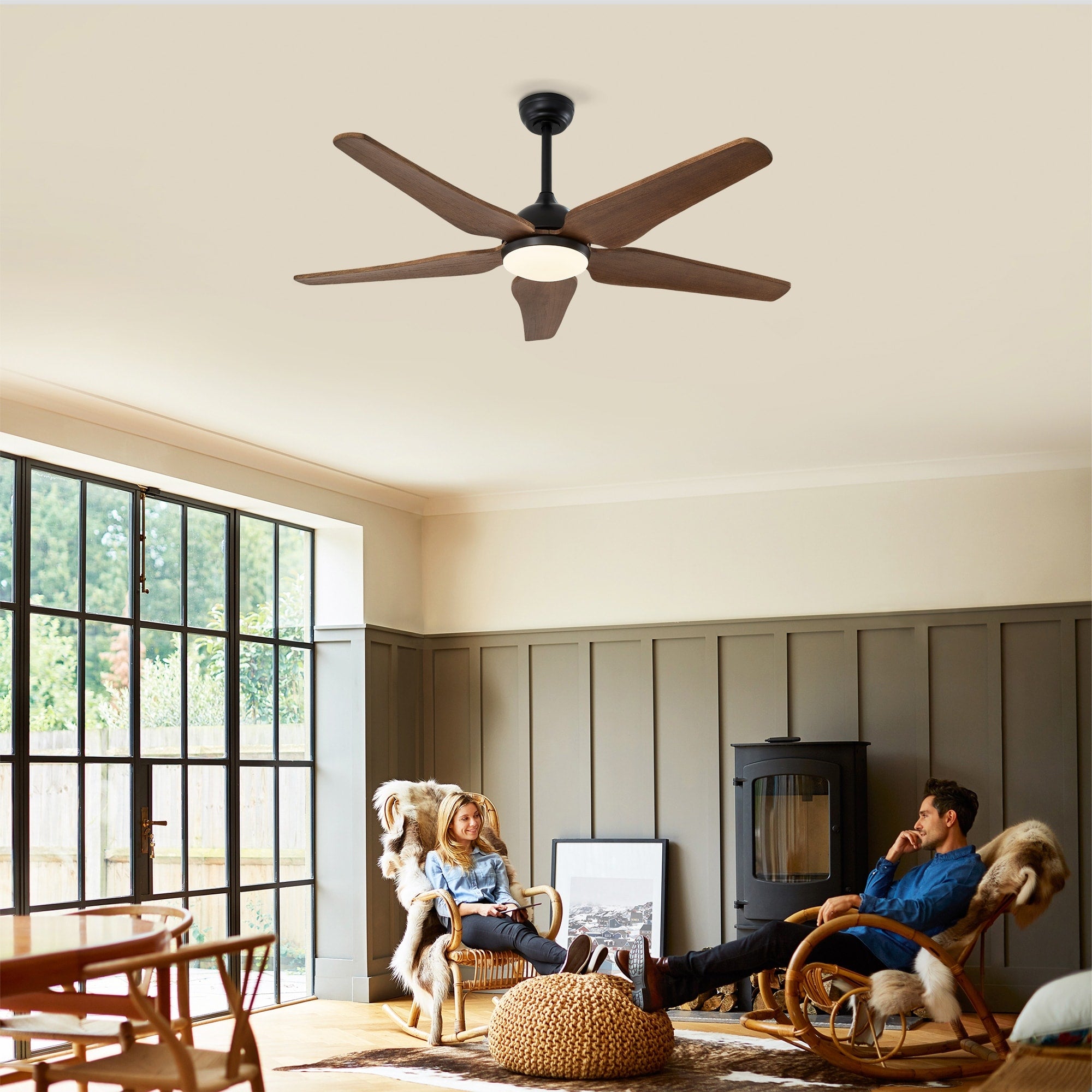 Black Brown Reversible Ceiling Fan With Lights For Living Room Bedroom