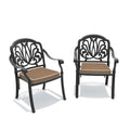 Black Cast Aluminum Stacking Outdoor Dining Chair With Brown Cushion Set Of 2