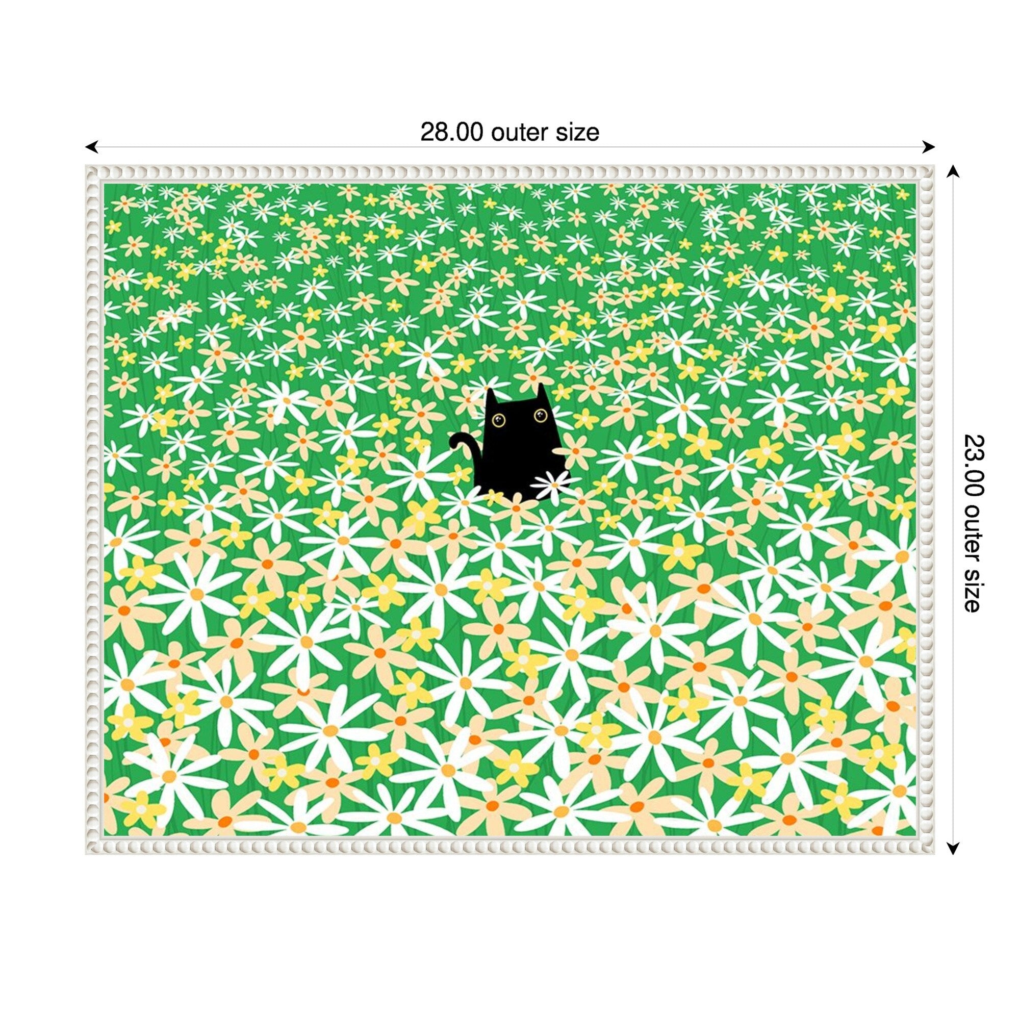 Black Cat In Flower Field By Gabriela Avila Framed Canvas Wall Art Print
