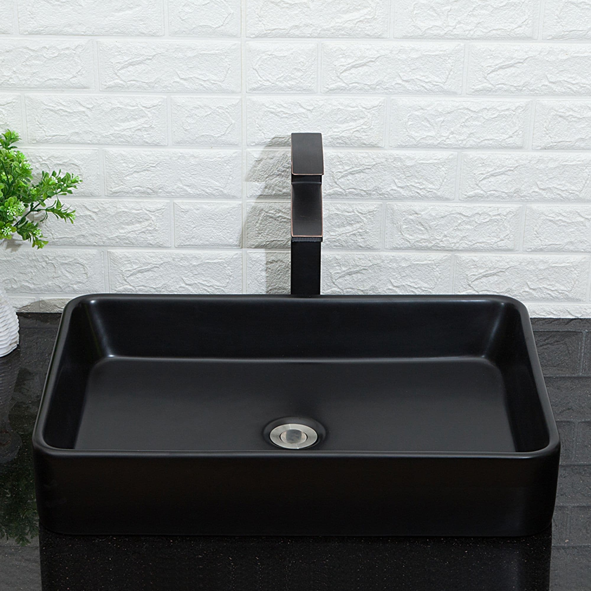 Black Ceramic Handmade Rectangular Vessel Bathroom Sink