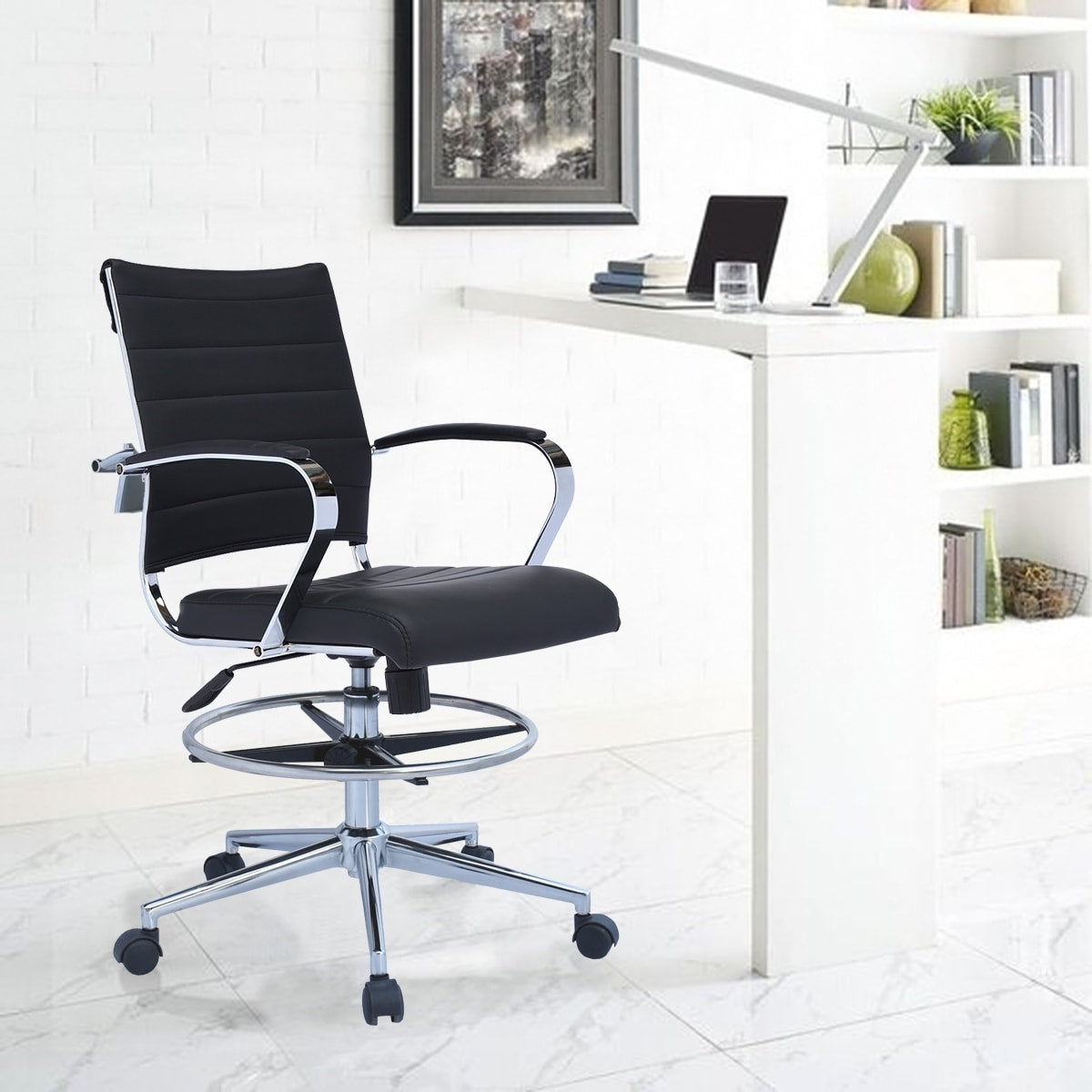 Modern Designer Ergonomic Office Drafting Chair Office With Arms Ribbed Computer Black
