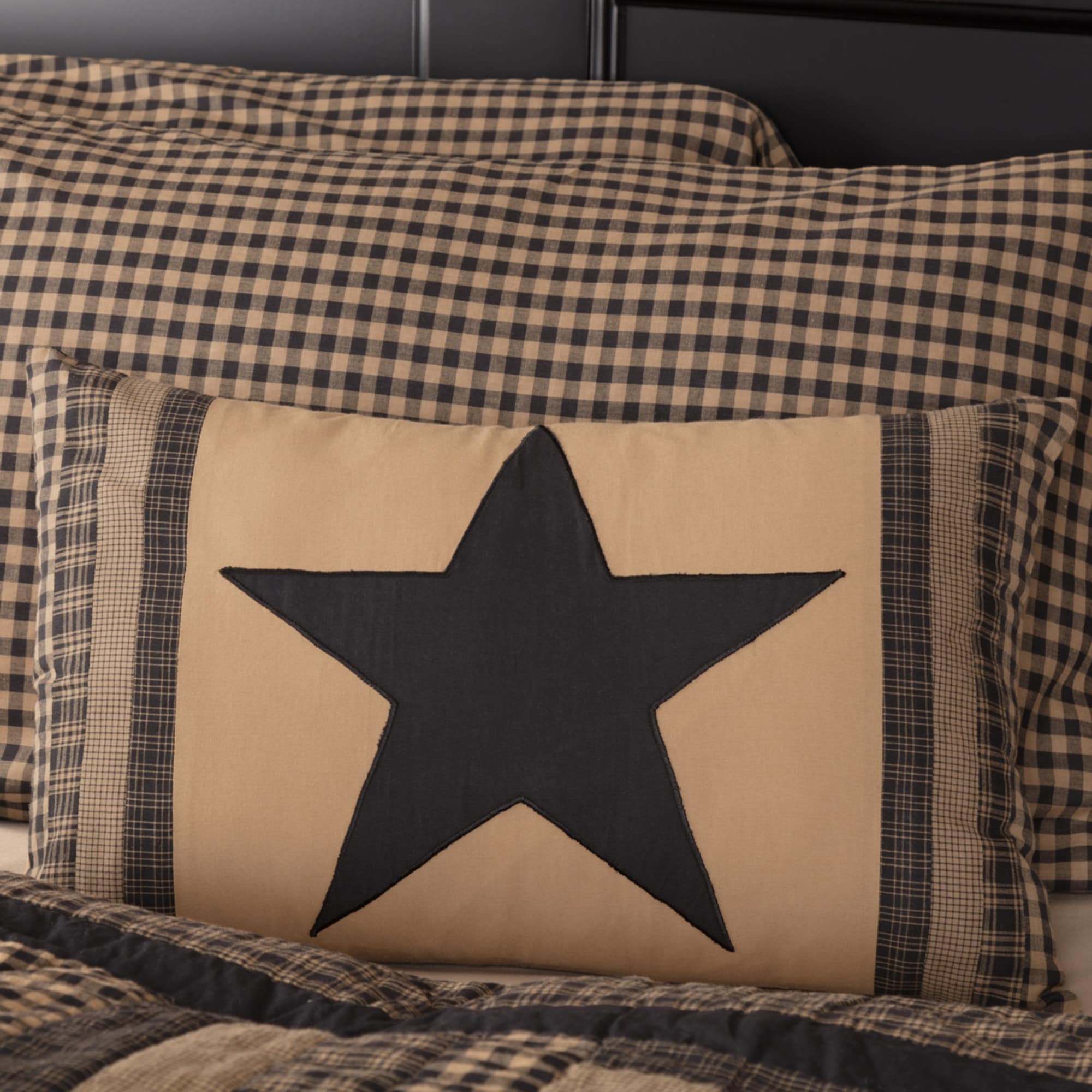 Vhc Black Check Star Raven Primitive Country Decor 14X22 Patch Pillow