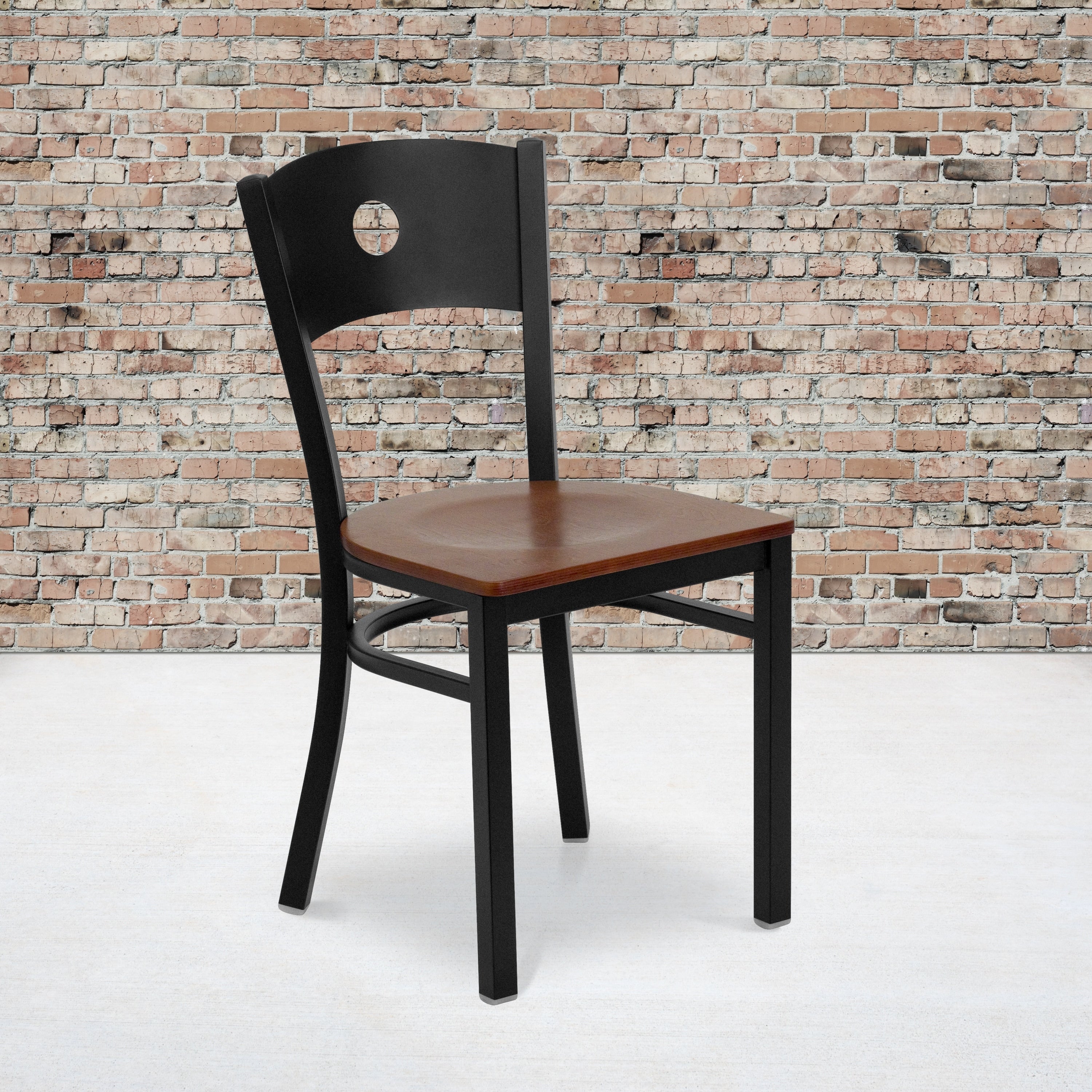 Black Circle Back Metal Restaurant Chair 17.25 W X 20.25 D X 32.5 H