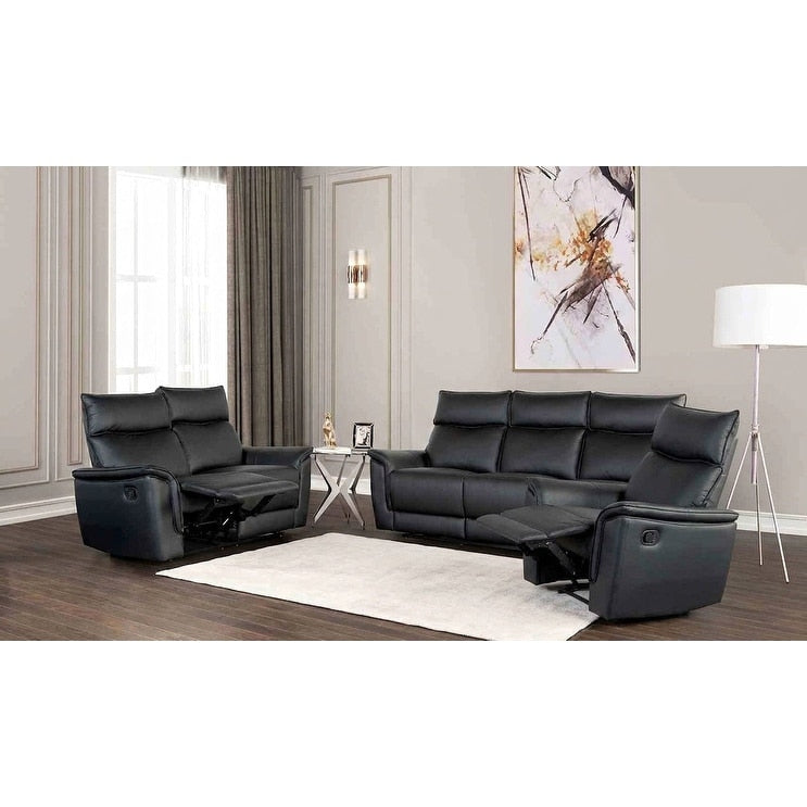 Black Comfortable Living Room Recliner Sofa Set Welt Trim