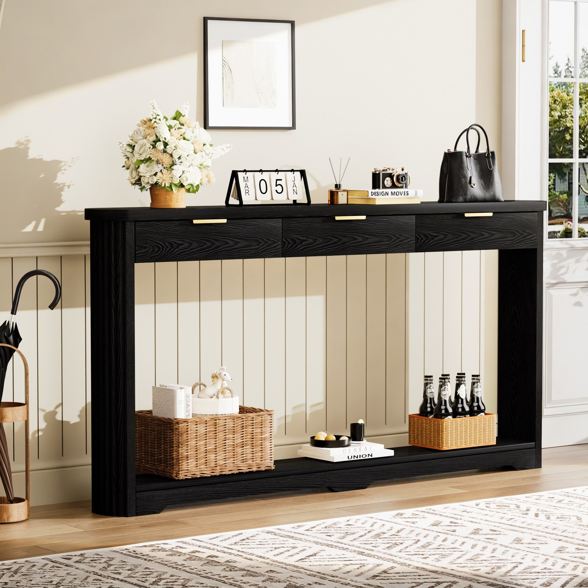 Black Console Table Side Table With Drawers Sofa Table Living Room Table Entryway Table Hallway Table