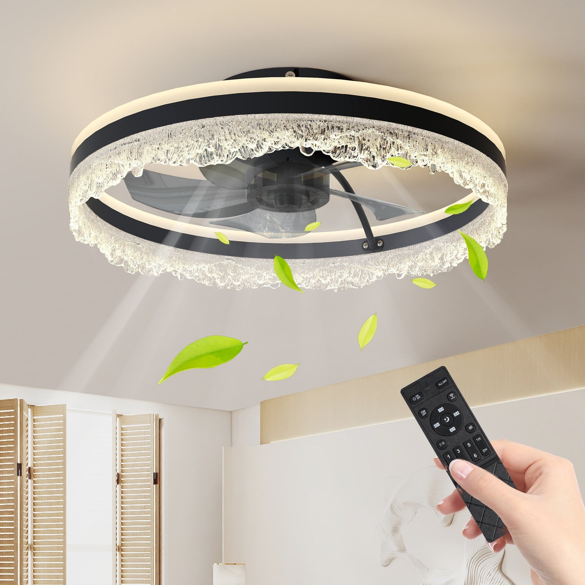 Black Crystal Ceiling Fan With Light Remote Control