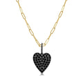 Black Diamond Heart Necklace 14K Gold On 16 Paperclip Chain By Joelle Collection