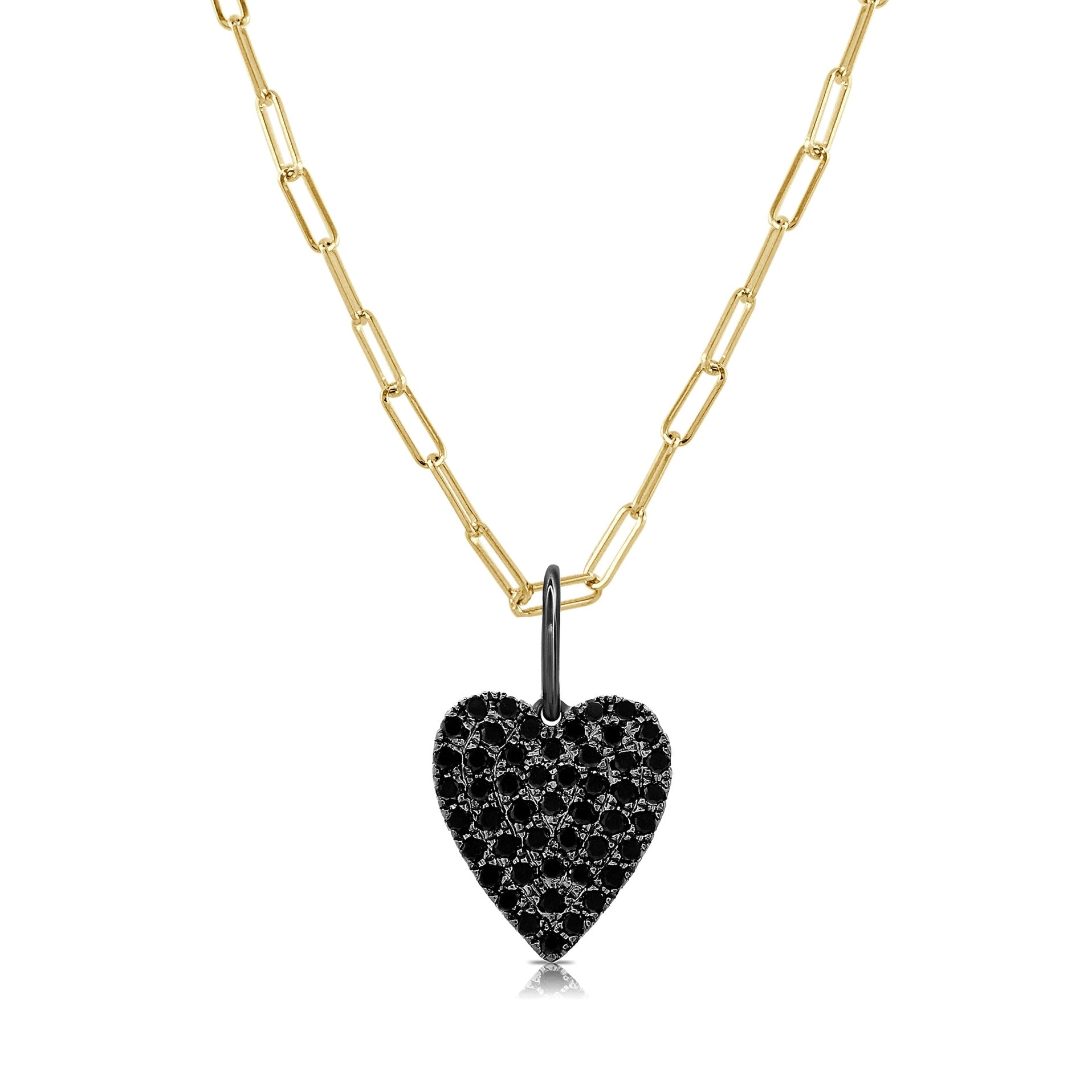 Black Diamond Heart Necklace 14K Gold On 16 Paperclip Chain By Joelle Collection